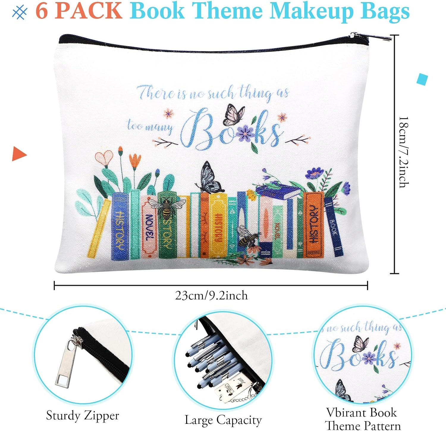 6 Set Book Club Gifts Bulk Include Notebook Pen Makeup Bag Keychain Bookmark Bracelets, Reading Book Lovers Stationery Appreciation Gift for Teacher Librarian Writer Reader Student