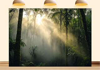 Jungle Forest Backdrop Featuring Tropical Rainforest Flora for Photography Background and Outdoorsy Camping Adventure 8X6ft Fabric