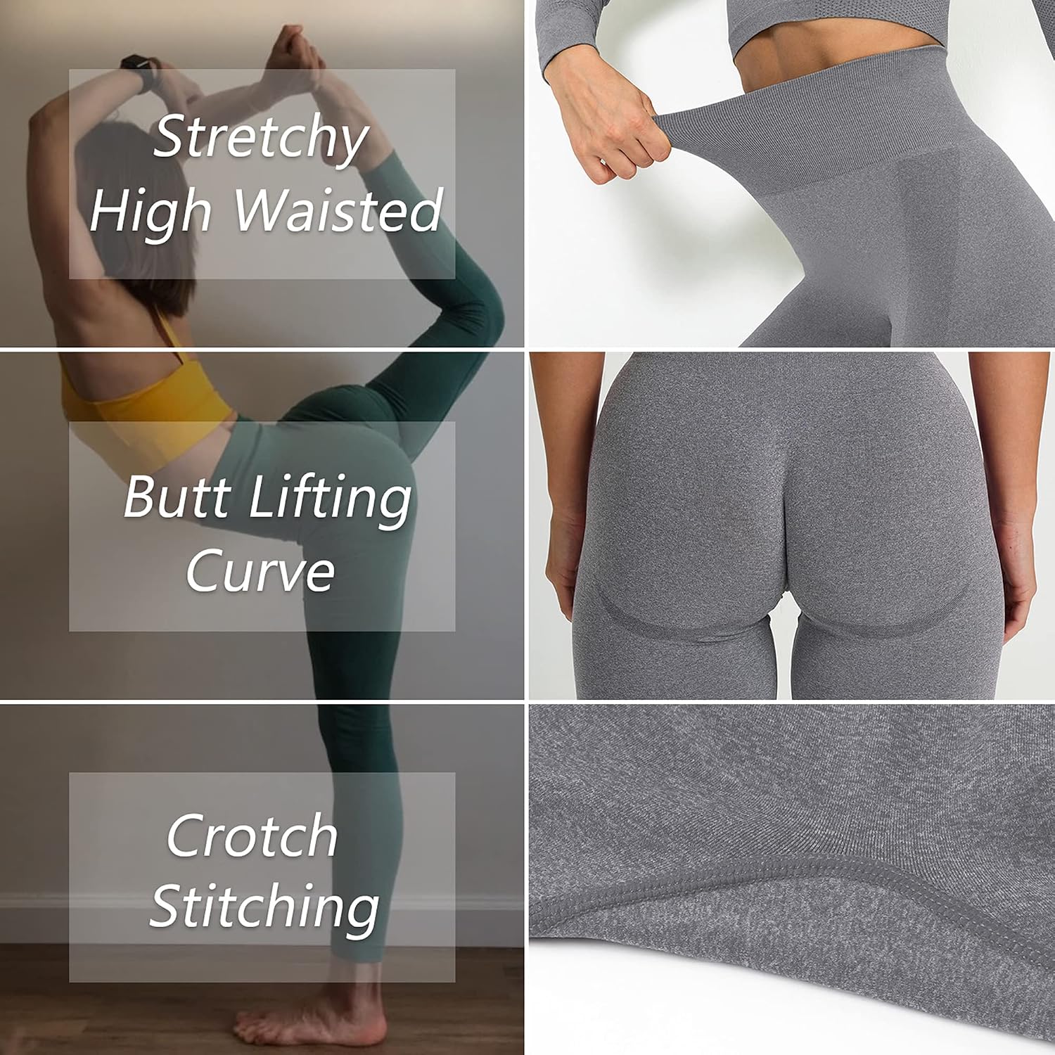 MOHUACHI Butt Lifting Yoga Pants Workout Compression Tights High Waisted Leggings for Women Tummy Control
