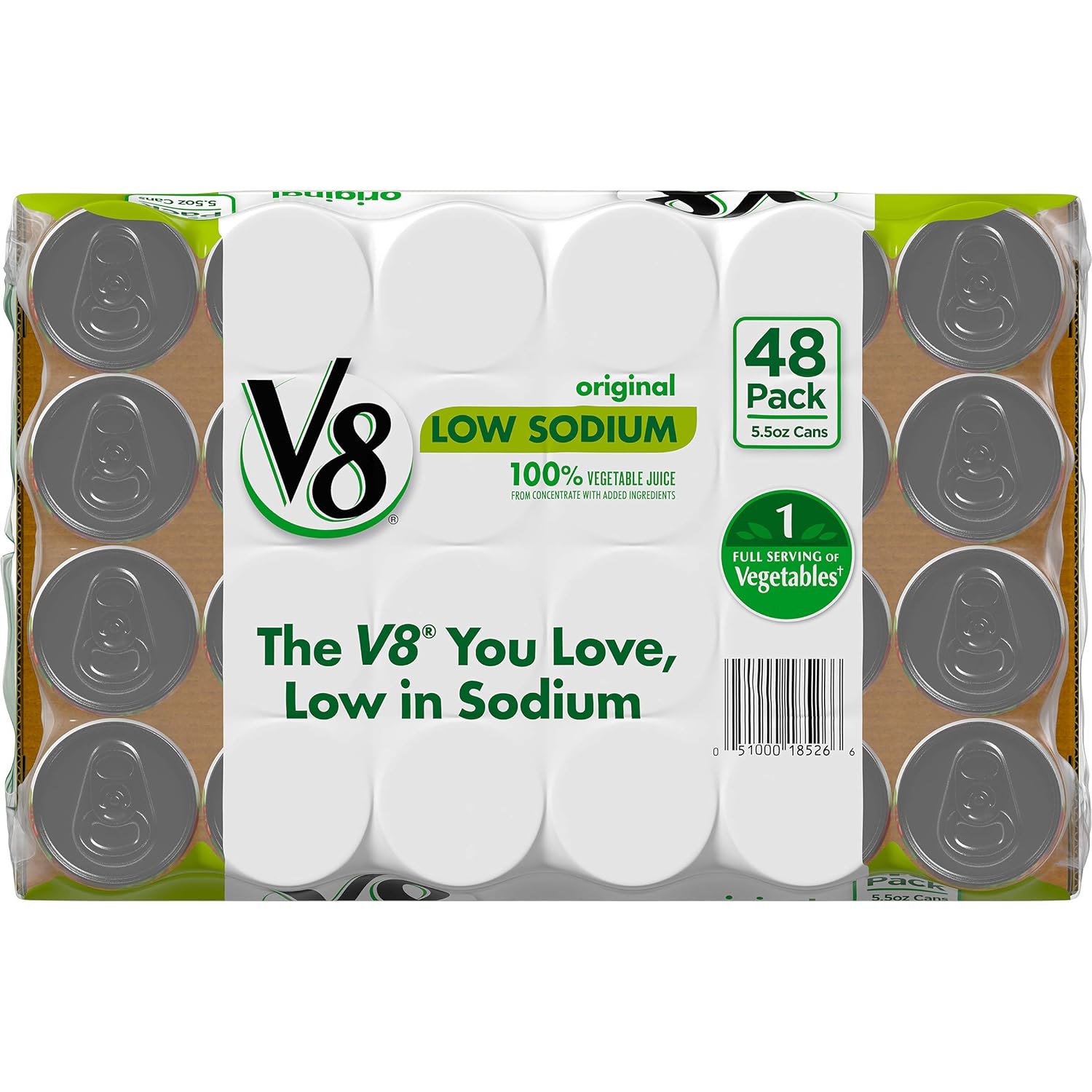 V8 Low Sodium 100% Vegetable Juice, 5.5 oz. can (Pack of 48)