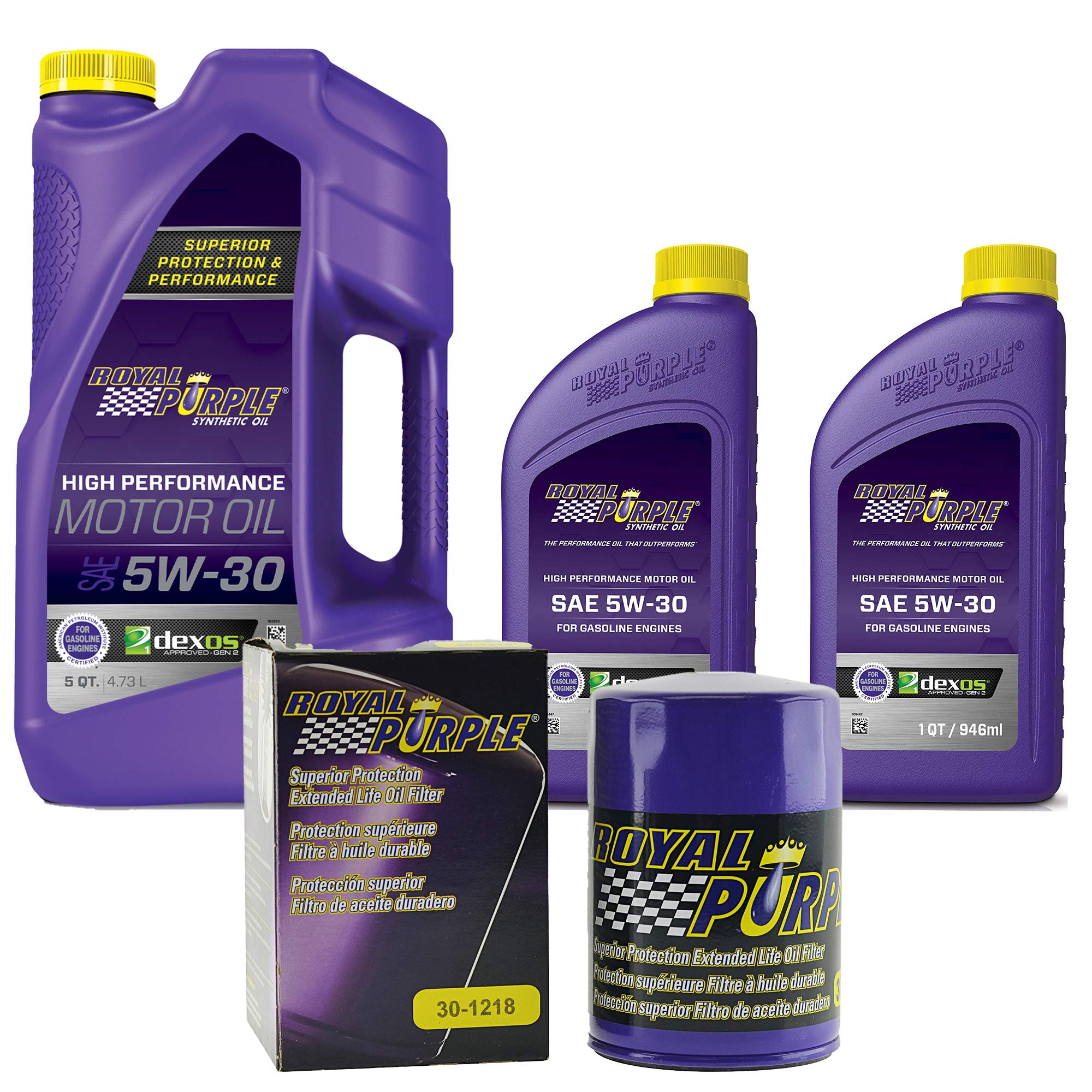 Royal Purple SAE 5W-30 Synthetic Motor Oil – 7 quarts and a 30-1218 Extended Life Premium Oil Filter (12185W307QT)