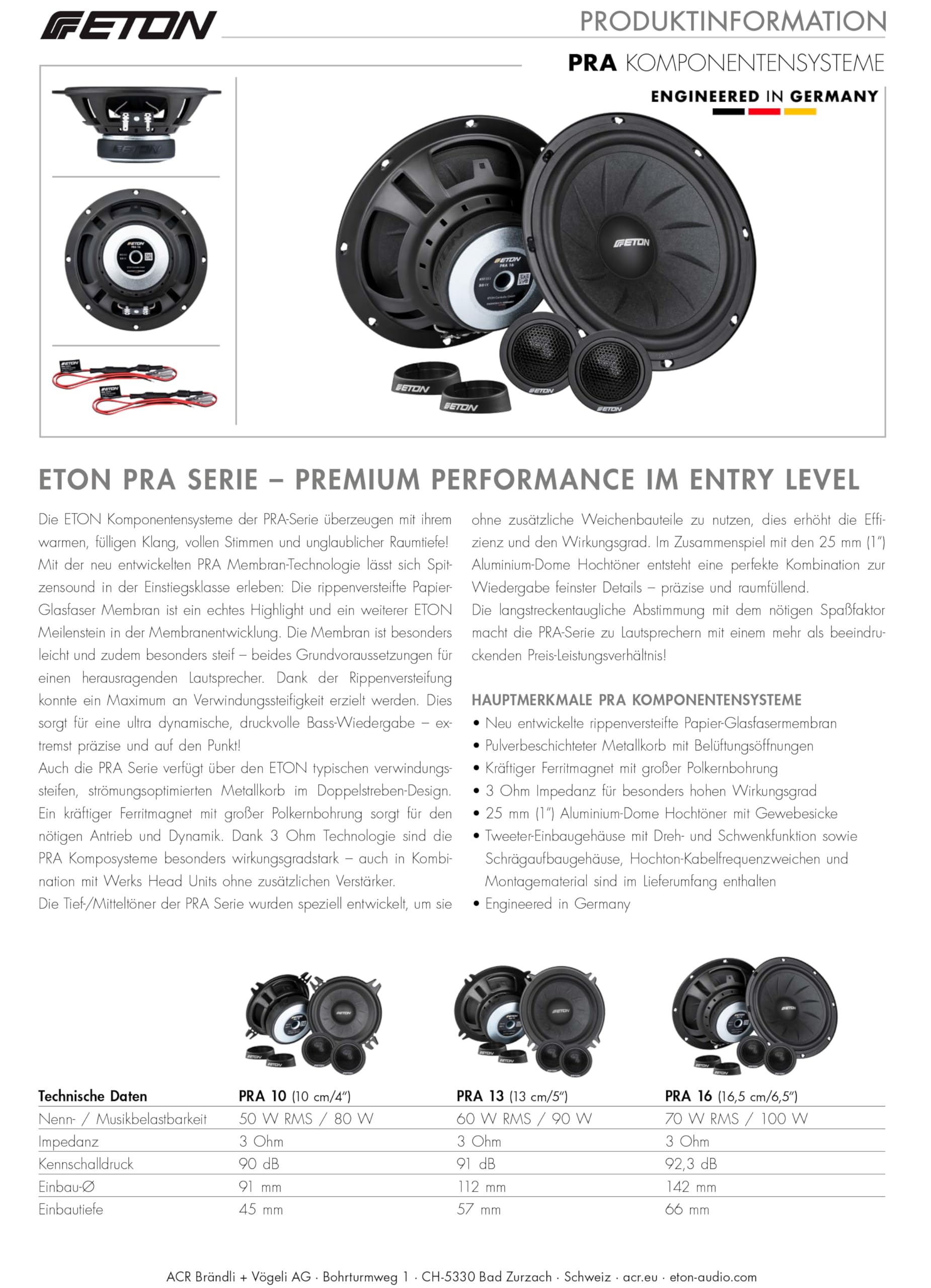 ETON Pra 10 – klangstarkes 10 cm / 4“ Komponenten System, Auto Lautsprecher, Soundsystem mit 80 Watt, 3 Ohm, 1 Paar
