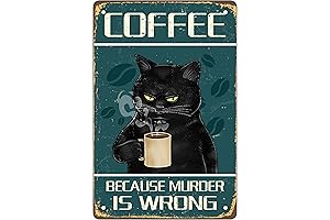 Cute Black Cat & Coffee Tin Sign: A Fun Feline Decor