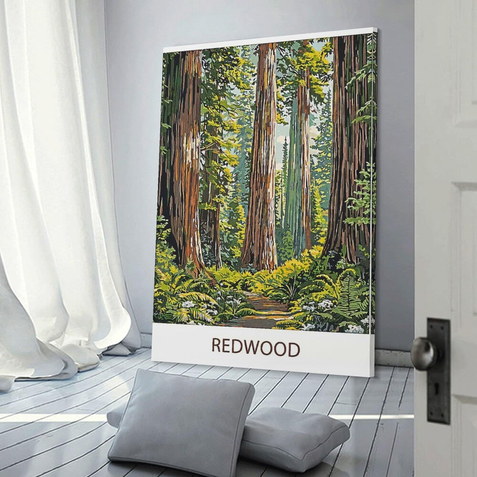 Junmoney Home Decor Wall Art Redwood Forest Painting, 12x18inch(30x45cm), for Flats, Guest Rooms Or Compact Rooms, Wall Decor with Flexible Room Appeal