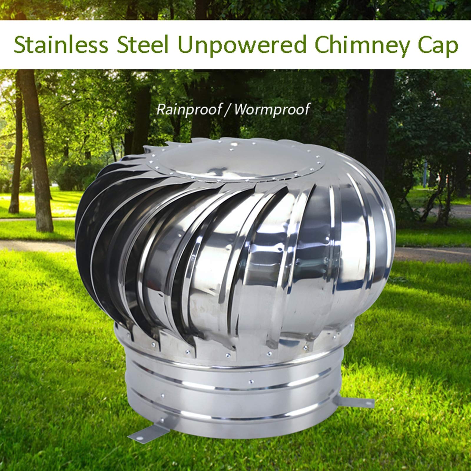 Sombrerete Giratorio de Acero Inoxidable para Chimenea, con Sistema Anti-Tiro descendente, Compatible con la mayoría de chimeneas estándar. Ventilador de turbina rotativa