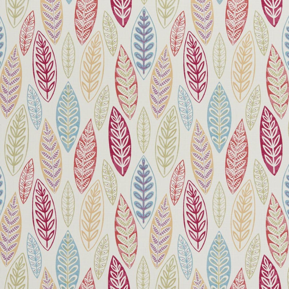 Multi Colored Large Leaves Print Upholstery Fabric by The Yard - SKU: Escape Turquoise