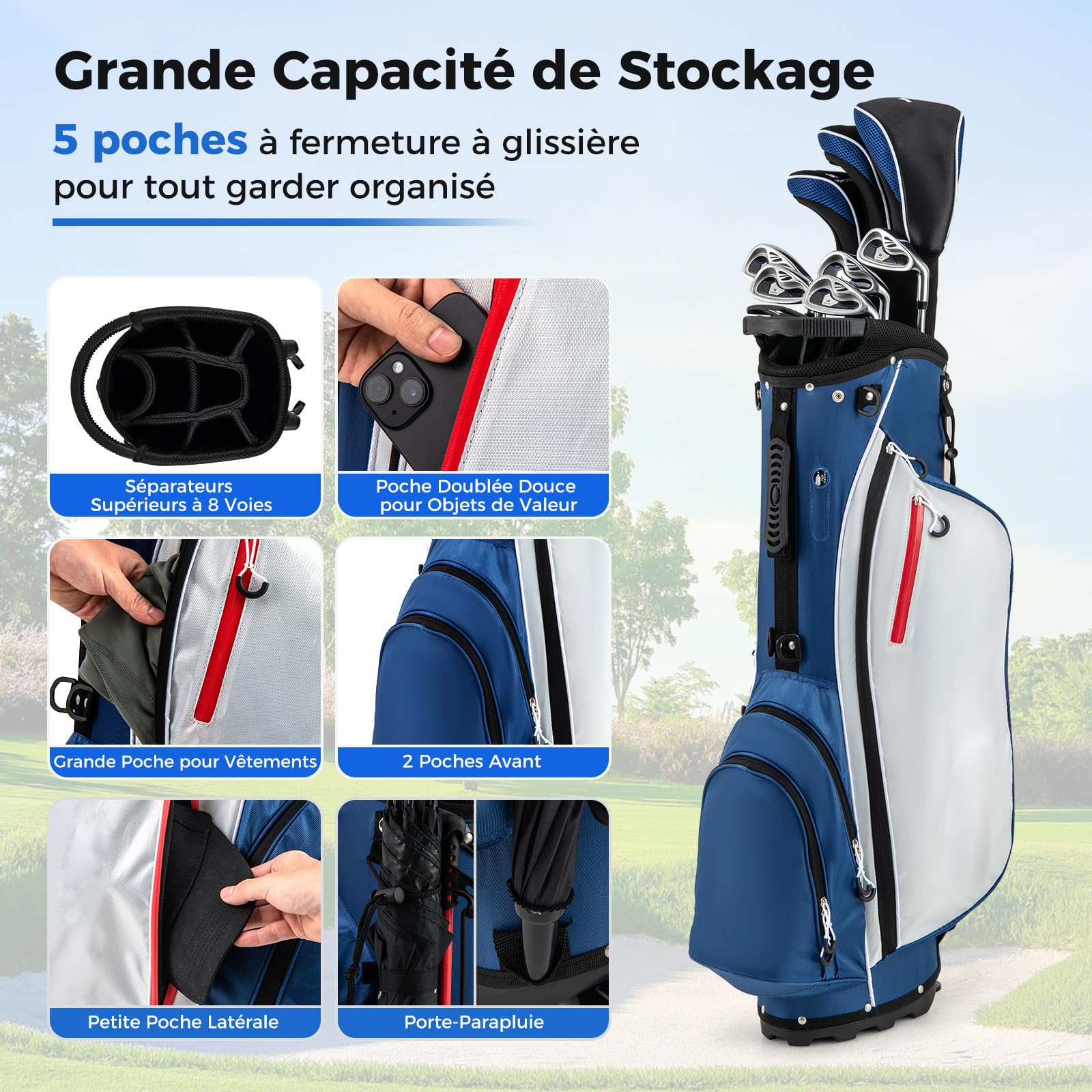 COSTWAY Ensemble de Golf 9 Clubs de Golf Ensemble Complet pour Débutant avec Sac Trépied pour Homme