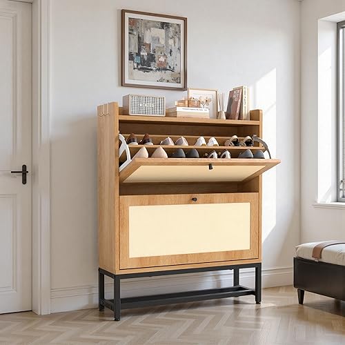 Miniatura 10 de Armario delgado de almacenamiento de zapatos de entrada con 2 cajones abatibles, moderno organizador de zapatos independiente con capacidad para