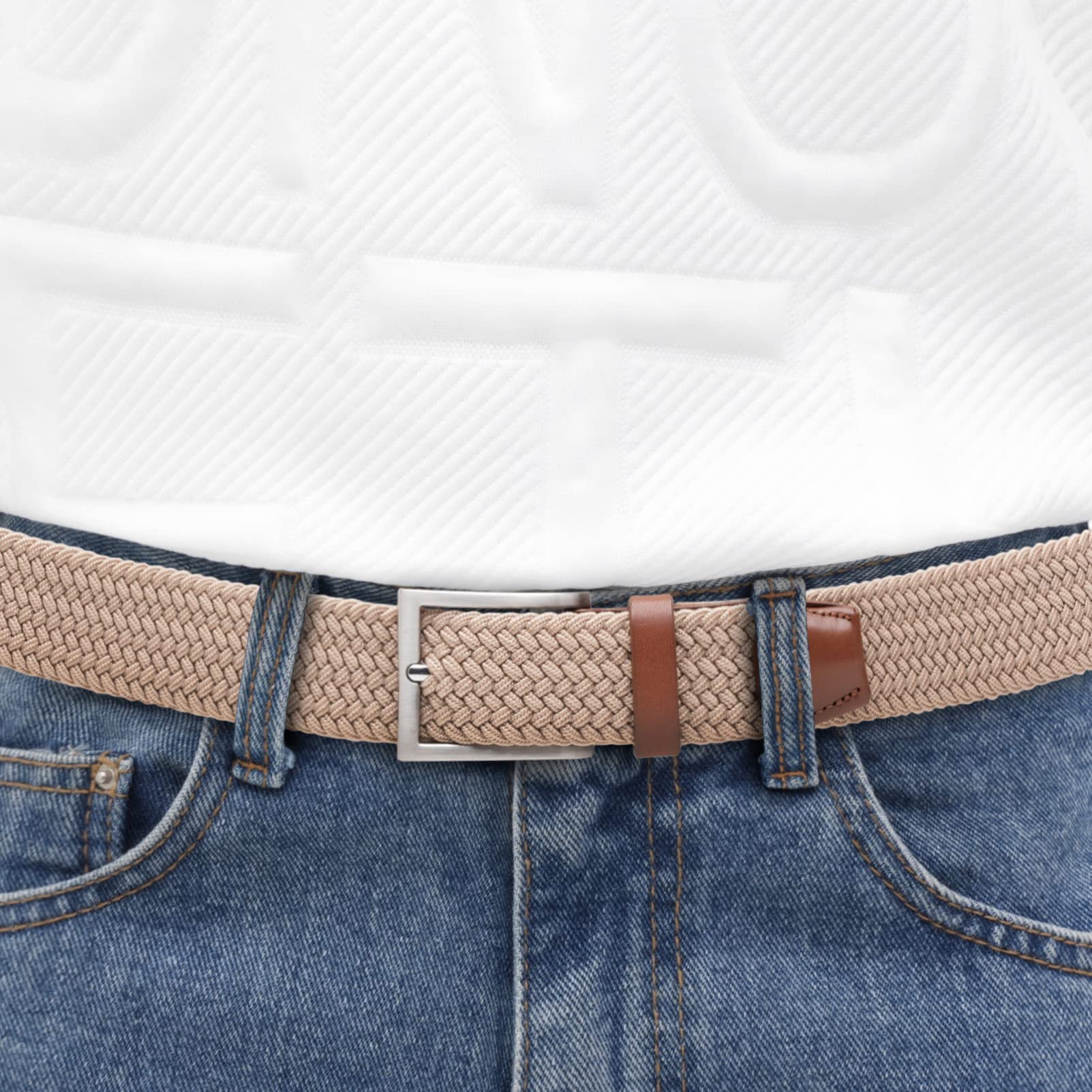 TOUGERJOY Mens Stretch Belt, tessuto elastico intrecciato Web Belt Casual per Golf Pantaloni di caccia Jeans