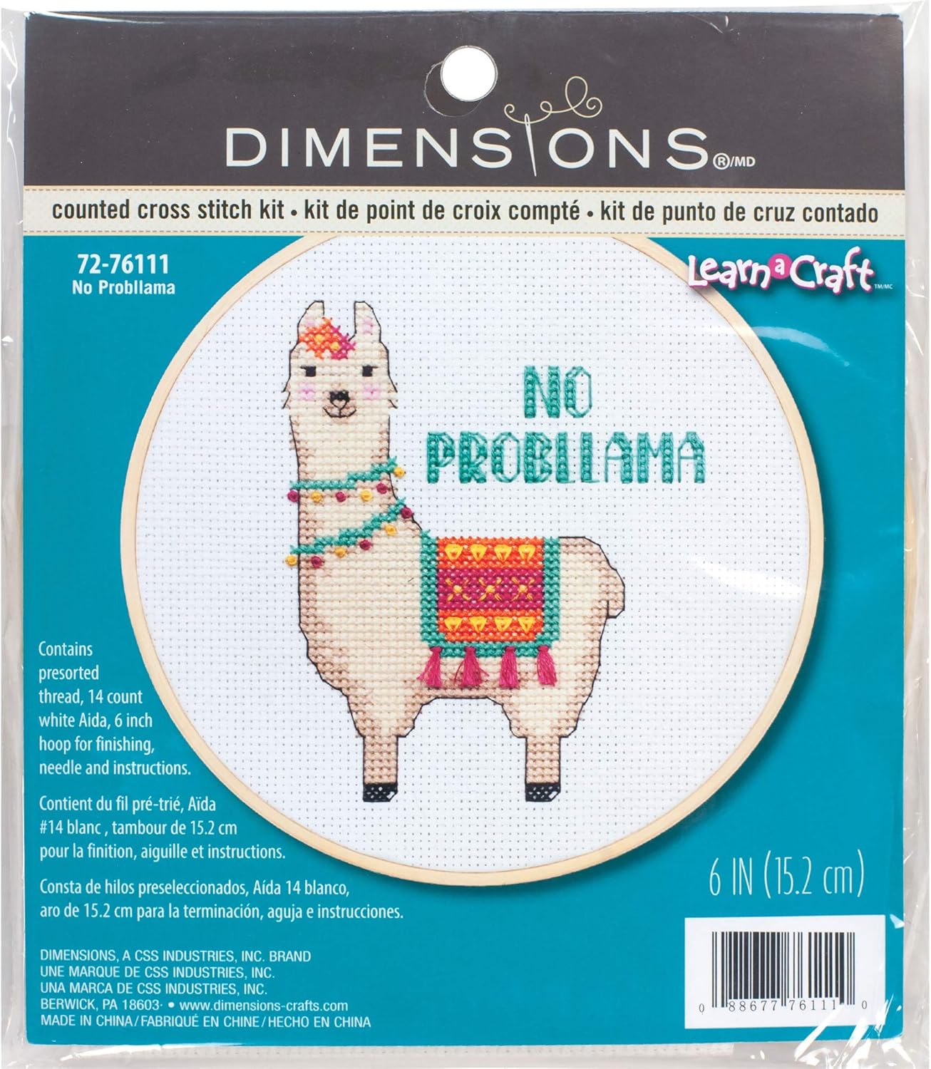 Dimensions 72-76111 No Probllama Counted Cross Stitch Kit, 14 White Aida, 6" Diameter