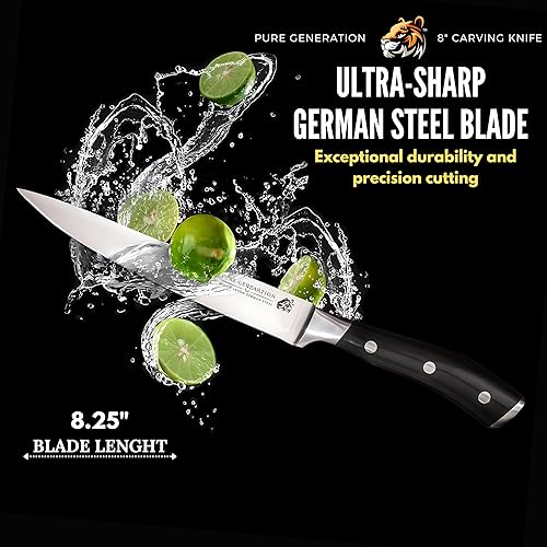 Miniatura 3 de Pure Generation Cuchillo de trinchar de 8 pulgadas, cuchillo de pechuga, cuchillo afilado de acero alemán para cortar carne para pavo, jamón y