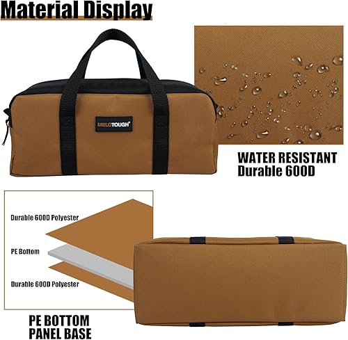 Miniatura 3 de MELOTOUGH Bolsa de herramientas de lona con cremallera, bolsa de almacenamiento de herramientas pequeña de 14 pulgadas para electricista, HVAC,