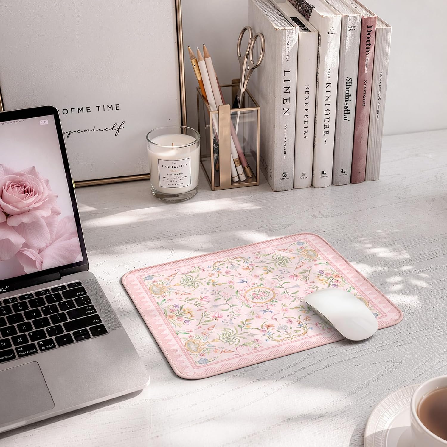 HAOCOO Pink Mouse Mat, 9.45" x 7.87" Compact Desk Pad Cozy Desk Accessories image 2