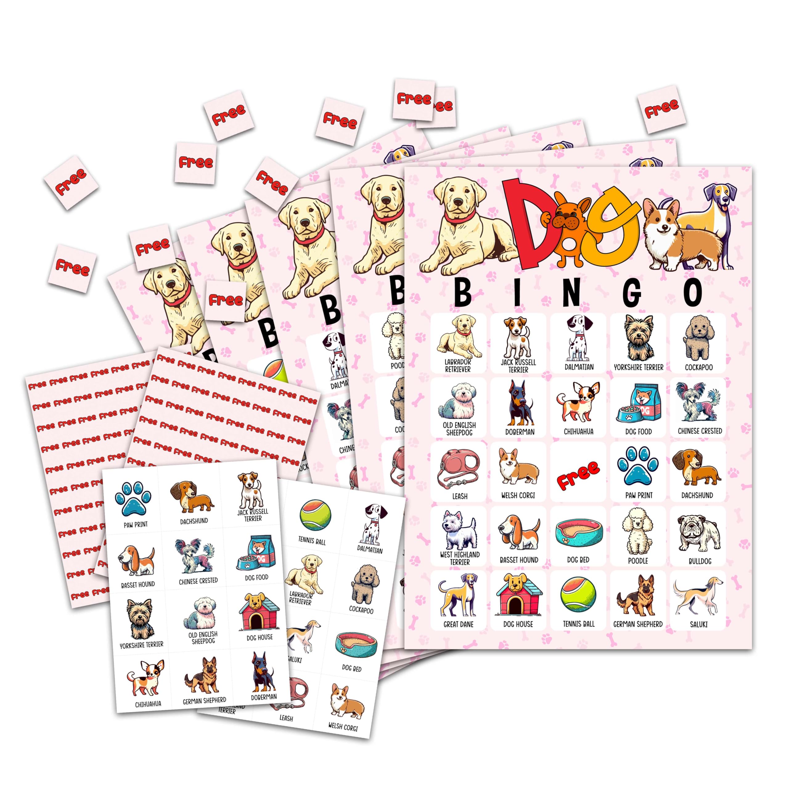 OZTEMETY Dog Bingo Card Game for Adults - Puppy Party Supplies, Favors, Pawty Decorations, Dog Lovers Gift - 24 Players, C07