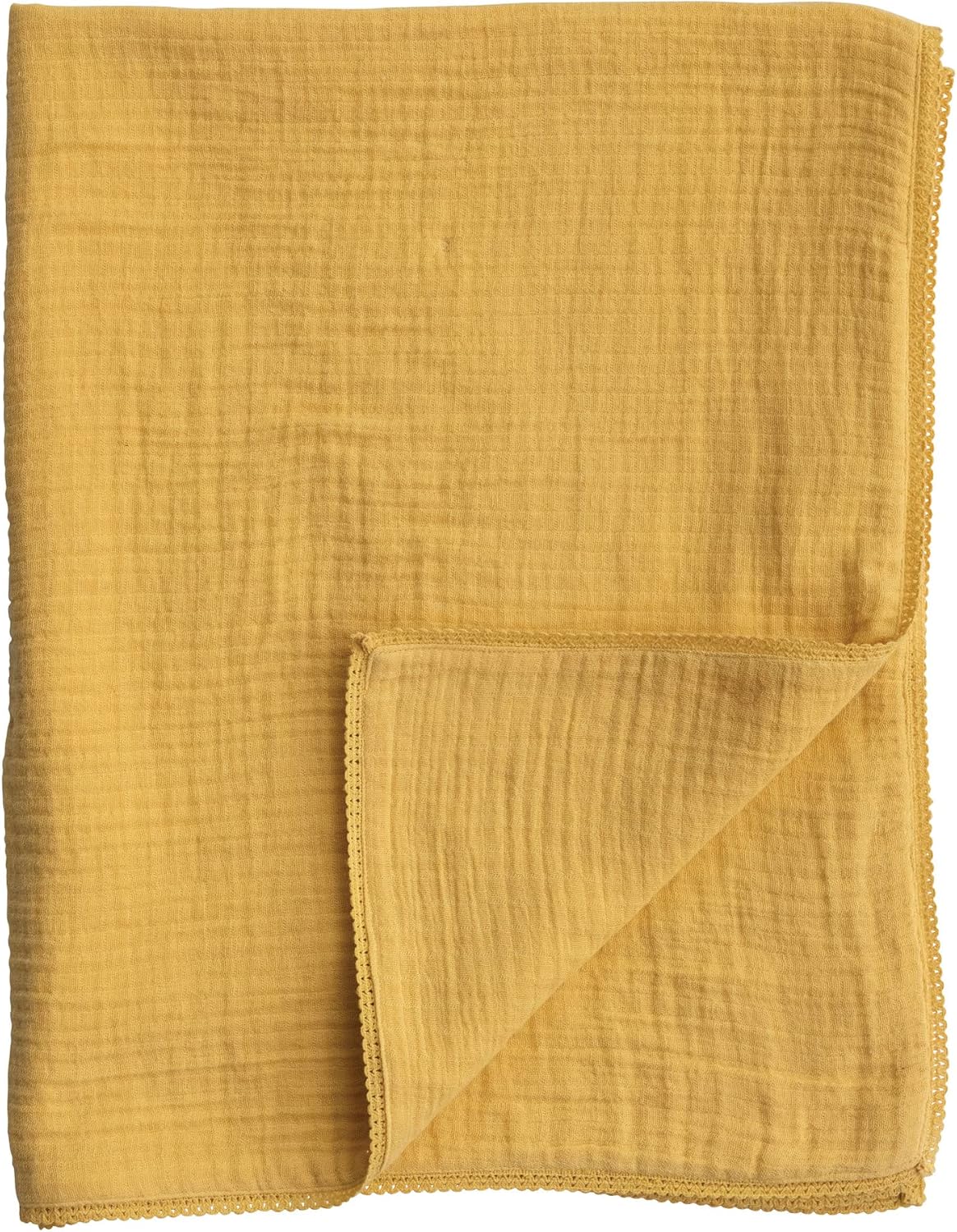 Creative Co-Op Cotton Double Cloth Baby Blanket with Trim in Bag, Yellow