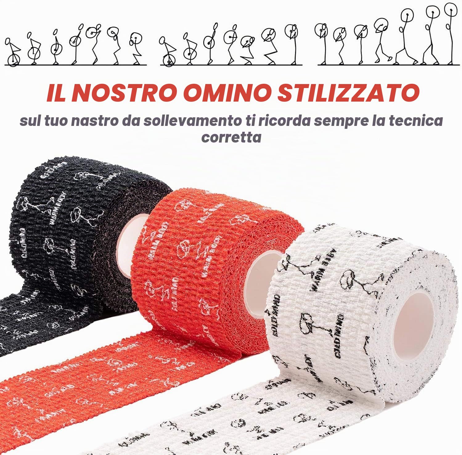 WARM BODY COLD MIND Nastro per Pollice da Sollevamento Pesi - Hook Grip Tape per Powerlifting, Cross Training, Nastro da Palestra, Allenamento, Nastro Sportivo per Dita(Nero 12 Rotoli)