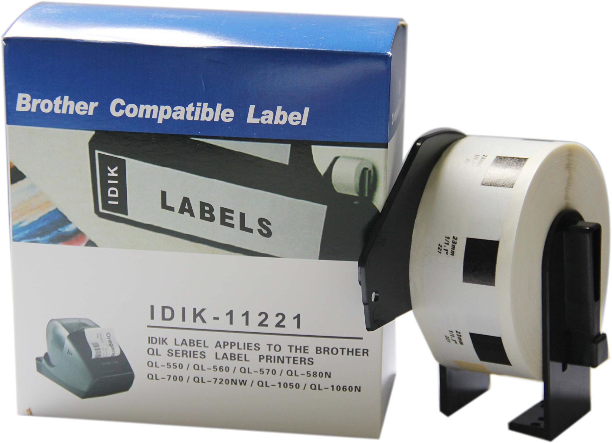 IDIK-11221 Replacement Labels Compatible with Brother DK-1221 Square Labels 23mm x 23mm x 1000pcs/Roll Packed in Individual Printed Retail Box with Permanent Cartridge