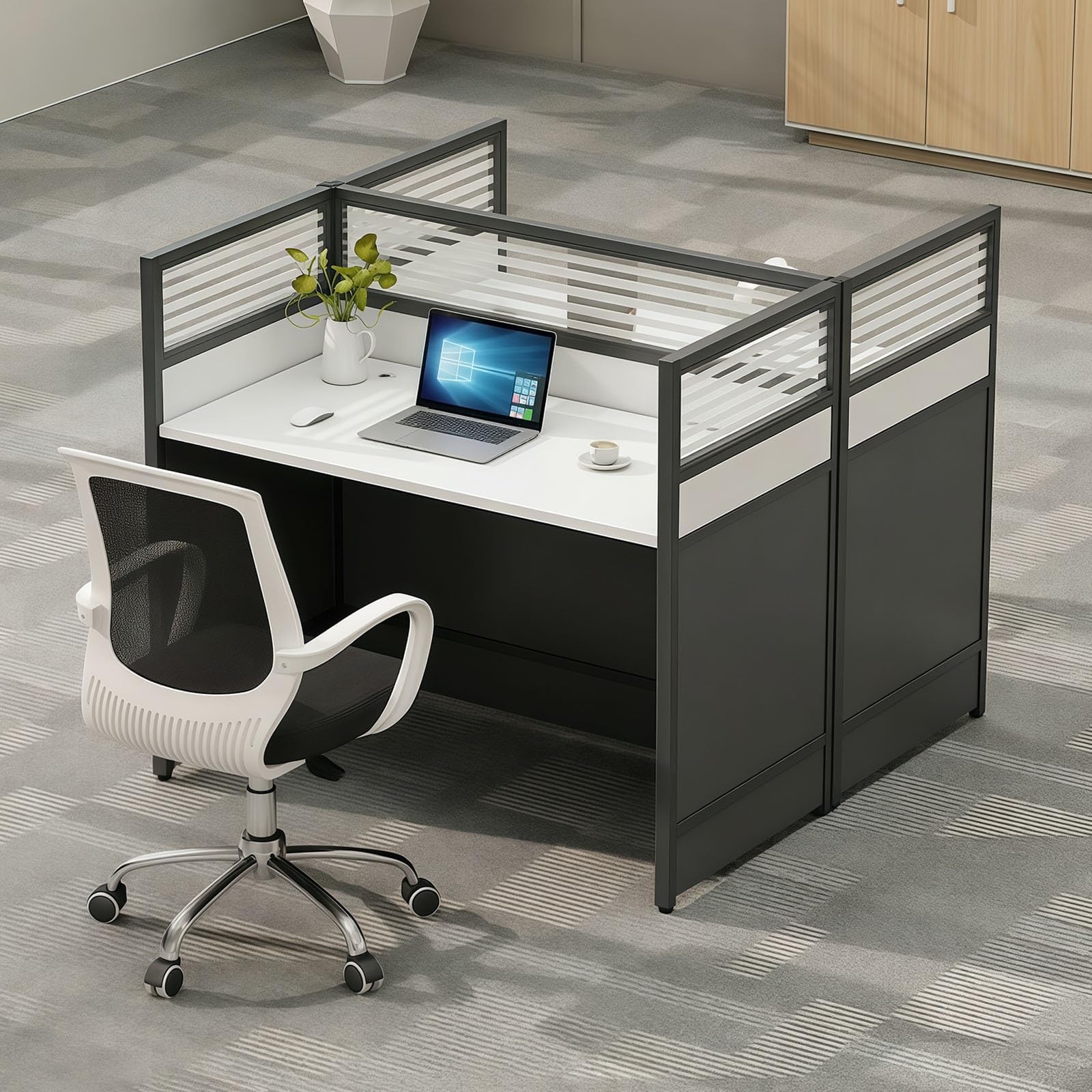 cendbirut Office Cubicle Desk Workstation, Staff Workstation with Mute Privacy Partitions and Cable Management, Cubicle Desk for Multi Person, Home Office, Call Center, Startup