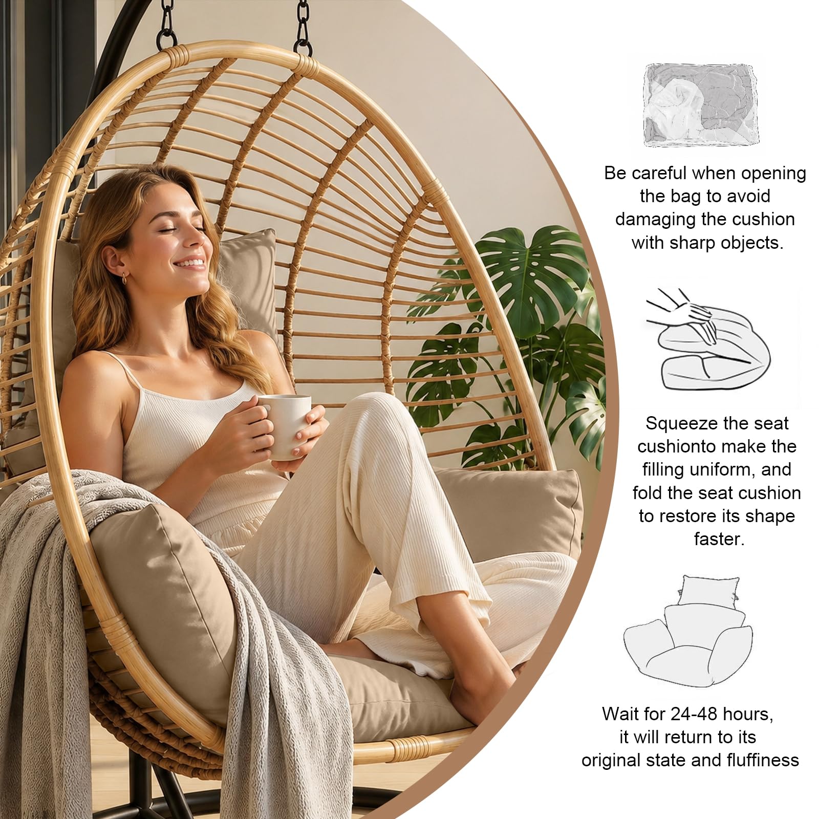Coussin pour fauteuil suspendu, chaise suspendue, extérieur, coussin pour balancelle suspendue, coussin d'extérieur avec appui-tête, imperméable, pour balançoire suspendue en rotin synthétique/rotin