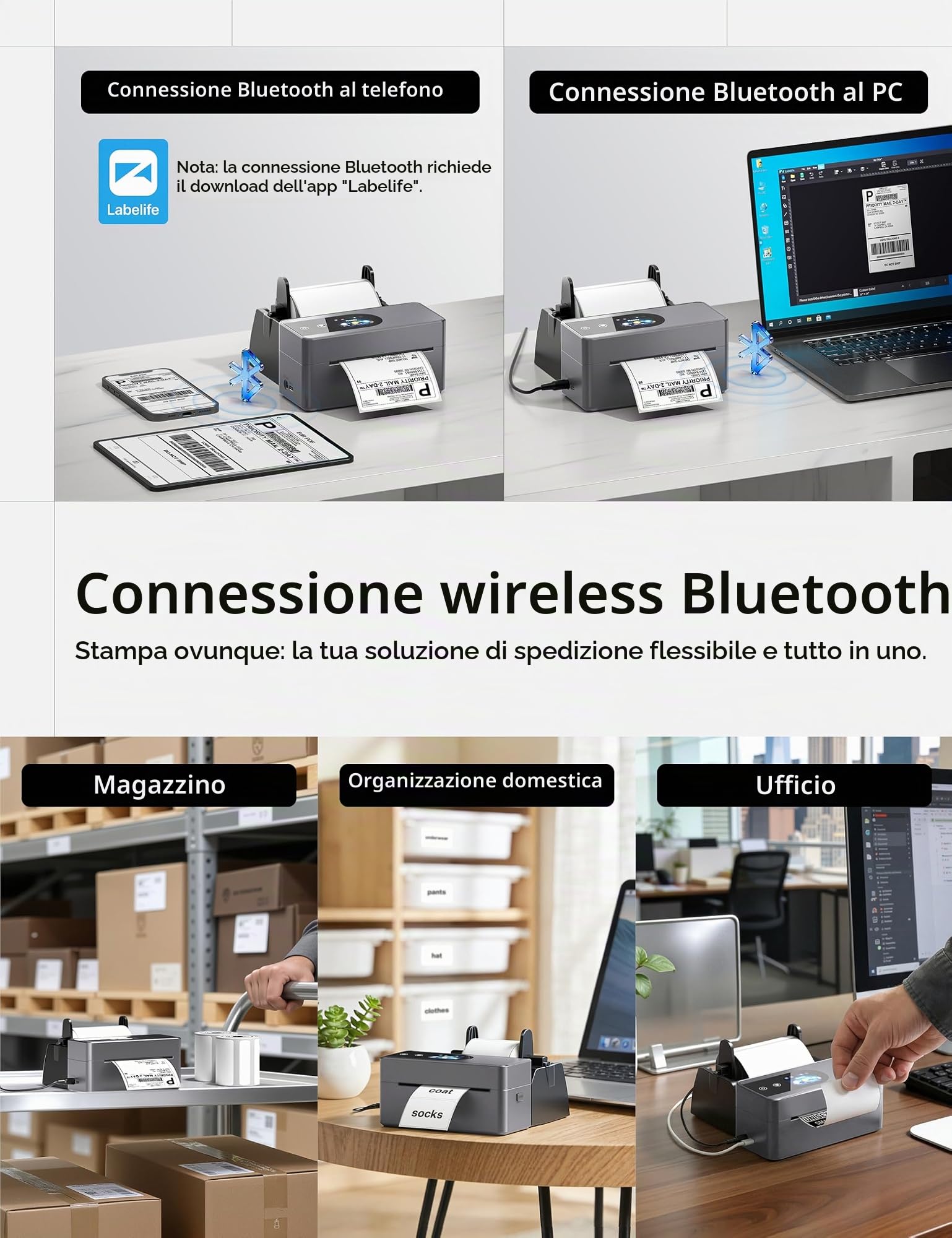 Phomemo PM64D Stampante Etichette 4x6 con Schermo Touchscreen, Bluetooth | Stampante Termica Etichette 4x6, Stampante Etichette Adesive Bluetooth, Compatibile con Amazon, Vinted, DHL, Etsy e UPS