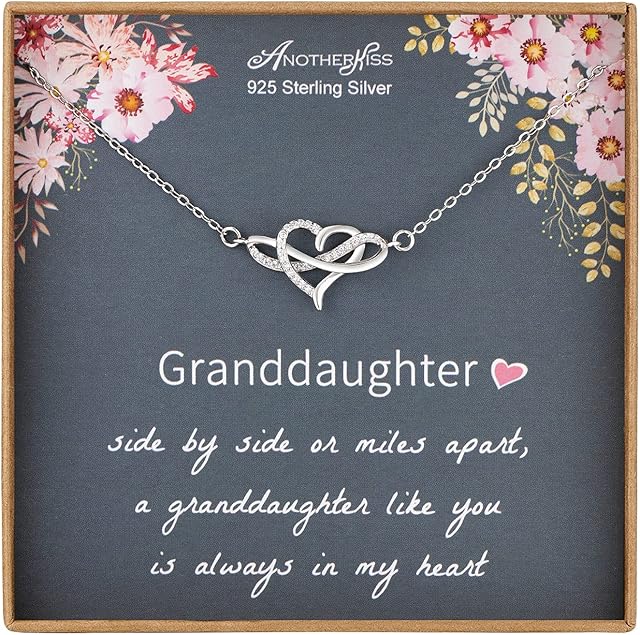 AnotherKiss Granddaughter Necklace Gifts from Grandma, Sterling Silver Infinity Heart Necklace for Her, Teenage Girls Birthday Jewellery Gift Ideas
