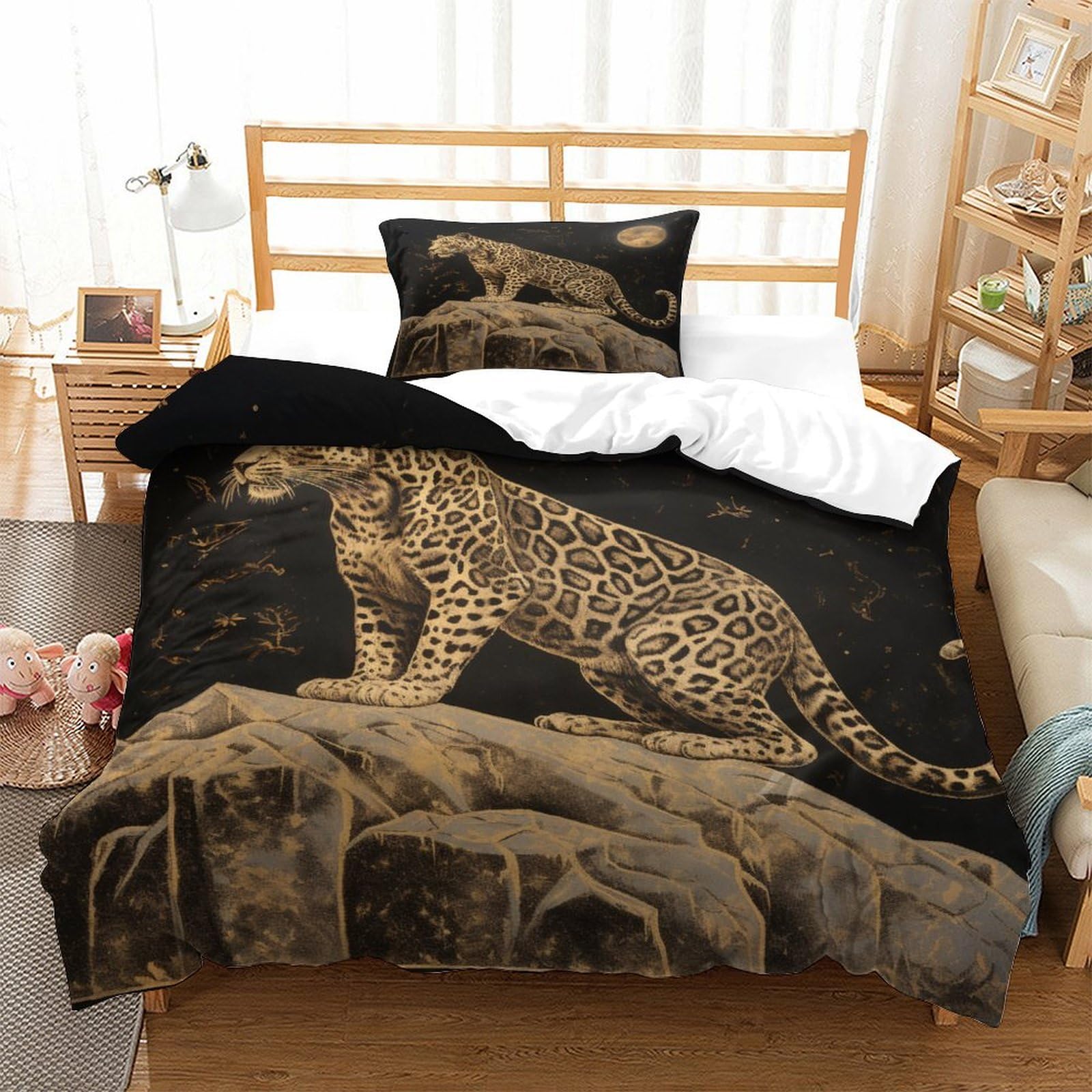 P1S9U7W5Y Realistic Leopard 3D Printed Duvet Cover Set 3pcs Microfiber Leopard Bedding Set Single