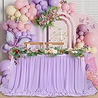 Vista 18 de QueenDream Falda de mesa de gasa azul bebé de 6 pies para mesa rectangular, mantel transparente para baby shower, boda, cumpleaños, fiesta temática