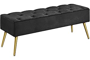 Yaheetech Black Velvet Ottoman Bench for Bedroom