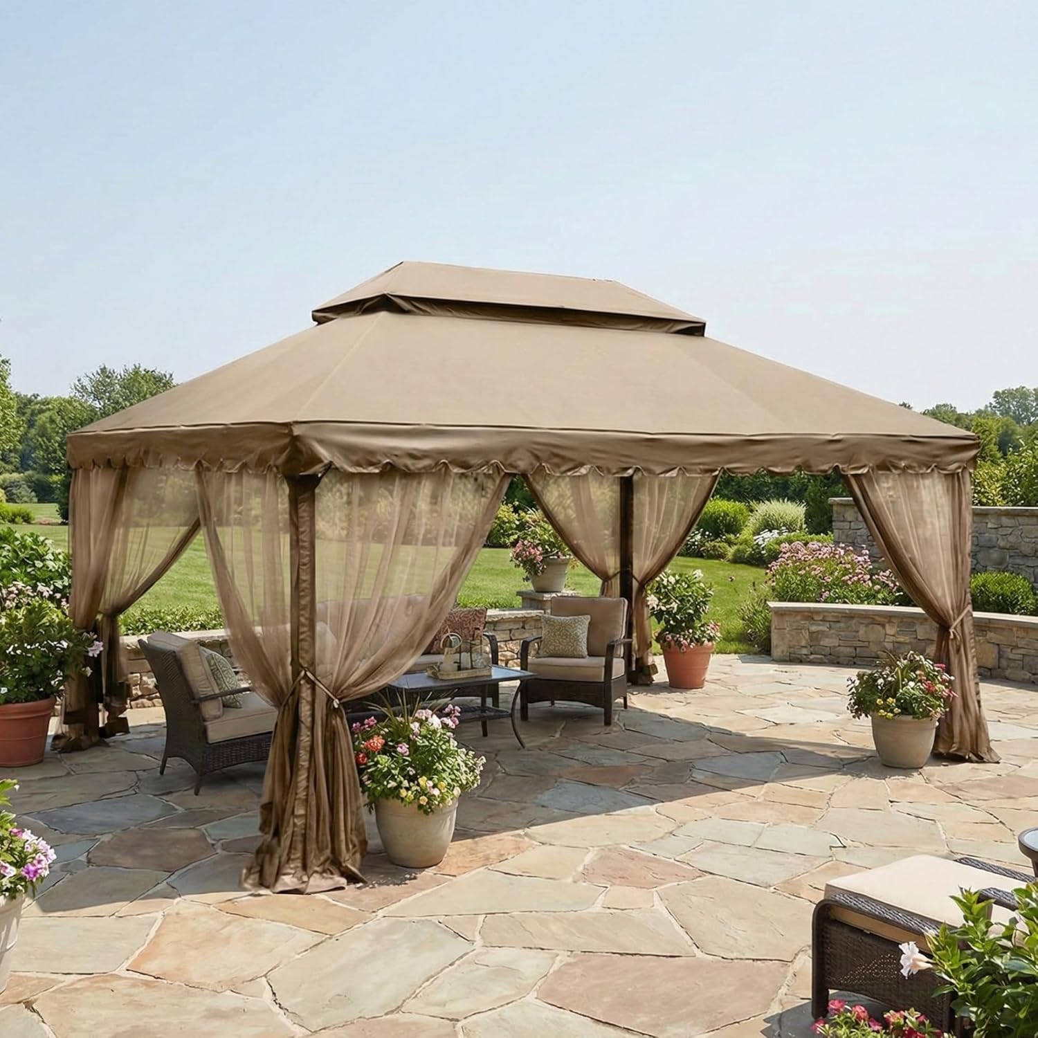 Garden Winds Reinforced RipLock 350 Replacement Canopy Top Cover Compatible with Garden Oasis 12' X 16' Gazebo Model GF-12A020B - Beige