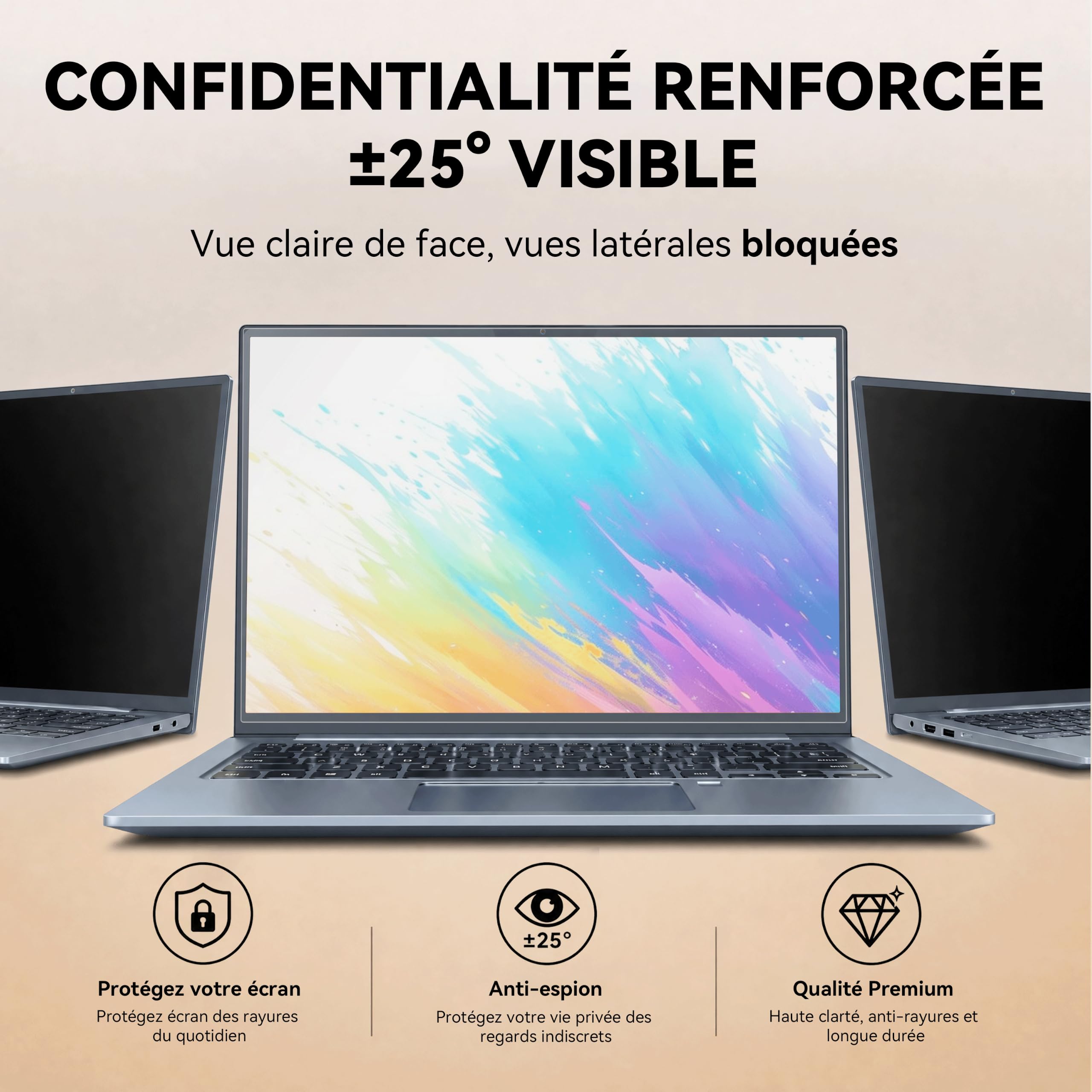 Filtre Confidentialité Protection Écran 14 Pouces 16:10 Ordinateur Portable, Amovible Anti Espion Lumière Bleue Reflet Protege écran Film Compatible avec HP Laptop Dell ASUS Acer Lenovo Thinkpad