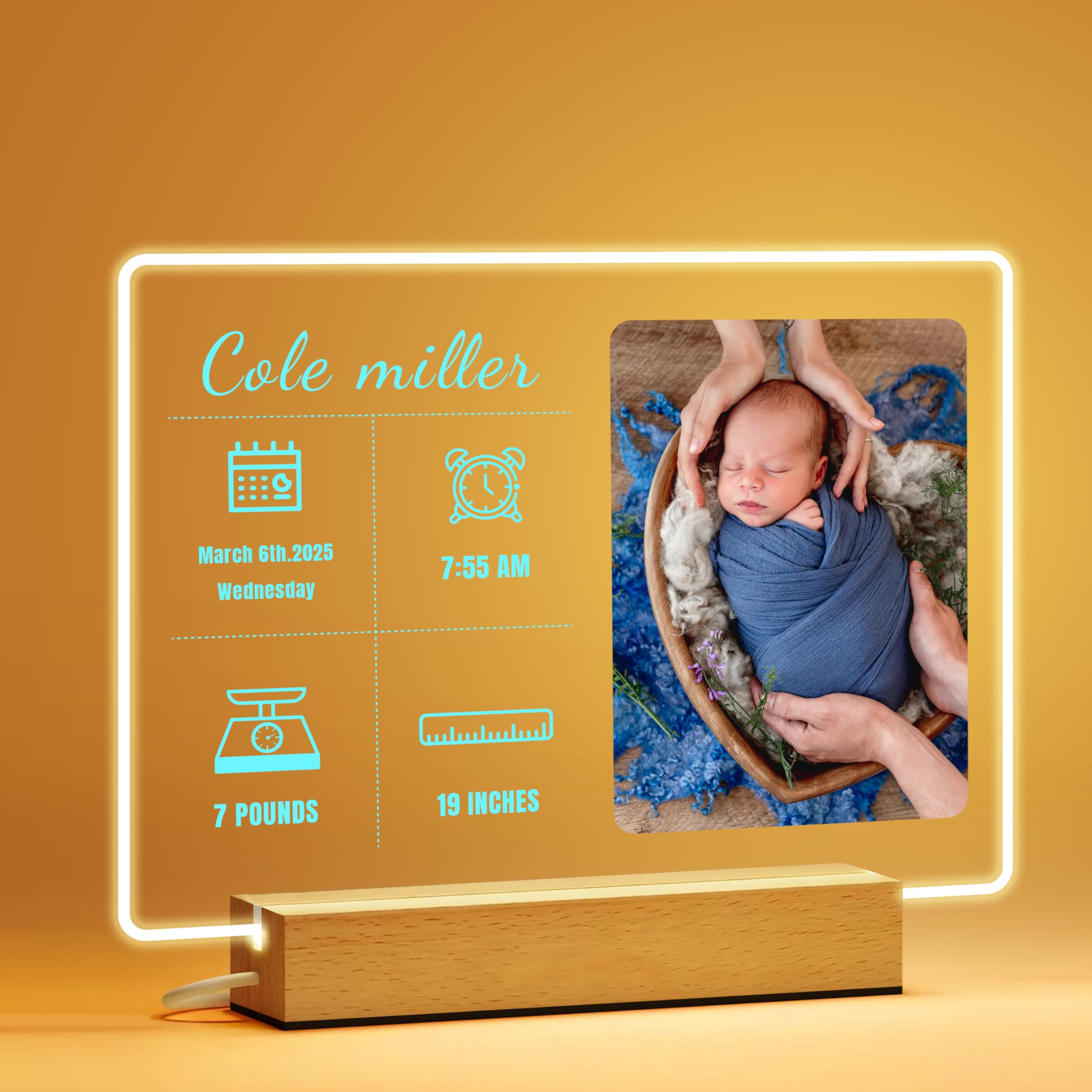 IOUMAM Personalized Baby Milestone Night Light for Kids, Newborn Gifts for Baby Boys Girls, Custom LED Picture Frame Acrylic Plaque, Children's Room Nursery Bedroom Decor, Baptism Shower Gifts for Kid
