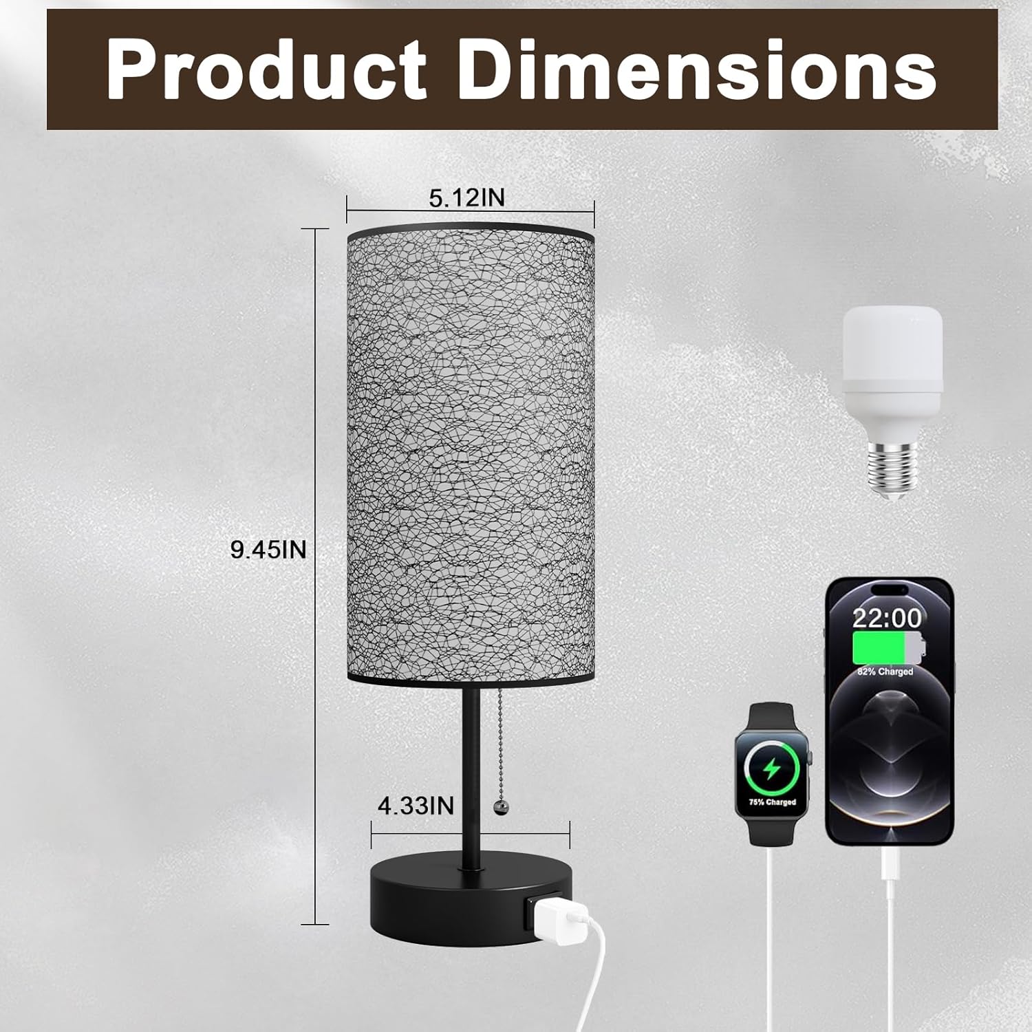 YIDPU Table Lamp for Bedroom,Nightstand Lamp for Bedside with AC Outlets,Adjustable 3color LED Light Desk Lamp for Home Decor,Included Bulb and Lamp Shade (Black-OnlyAC, 2PCS)
