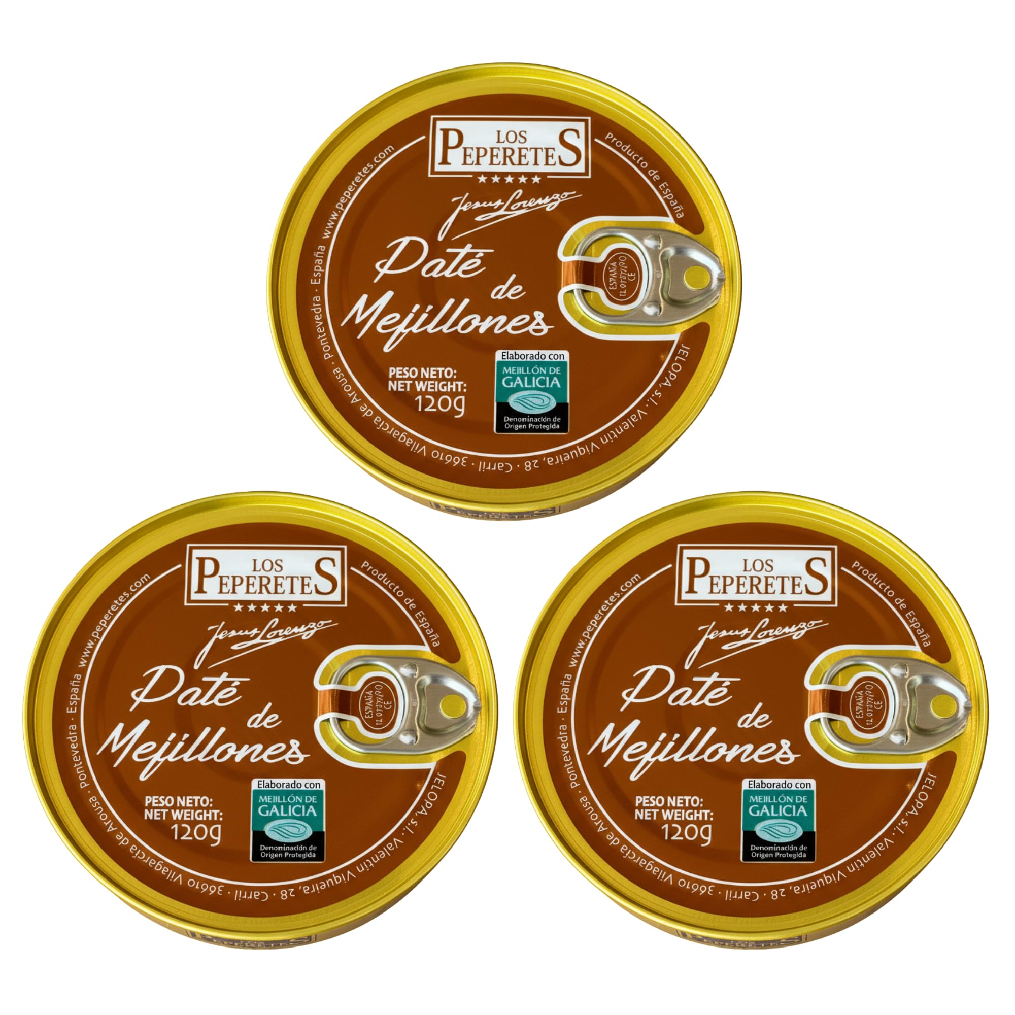 LOS PEPERETES x3 Lata Paté de Mejillones 85 g | Marisco Gourmet Gallego | Pate Artesanal con Mejillones de las Rías Gallegas | Untable Gourmet Natural | Sabor Tradicional de Galicia