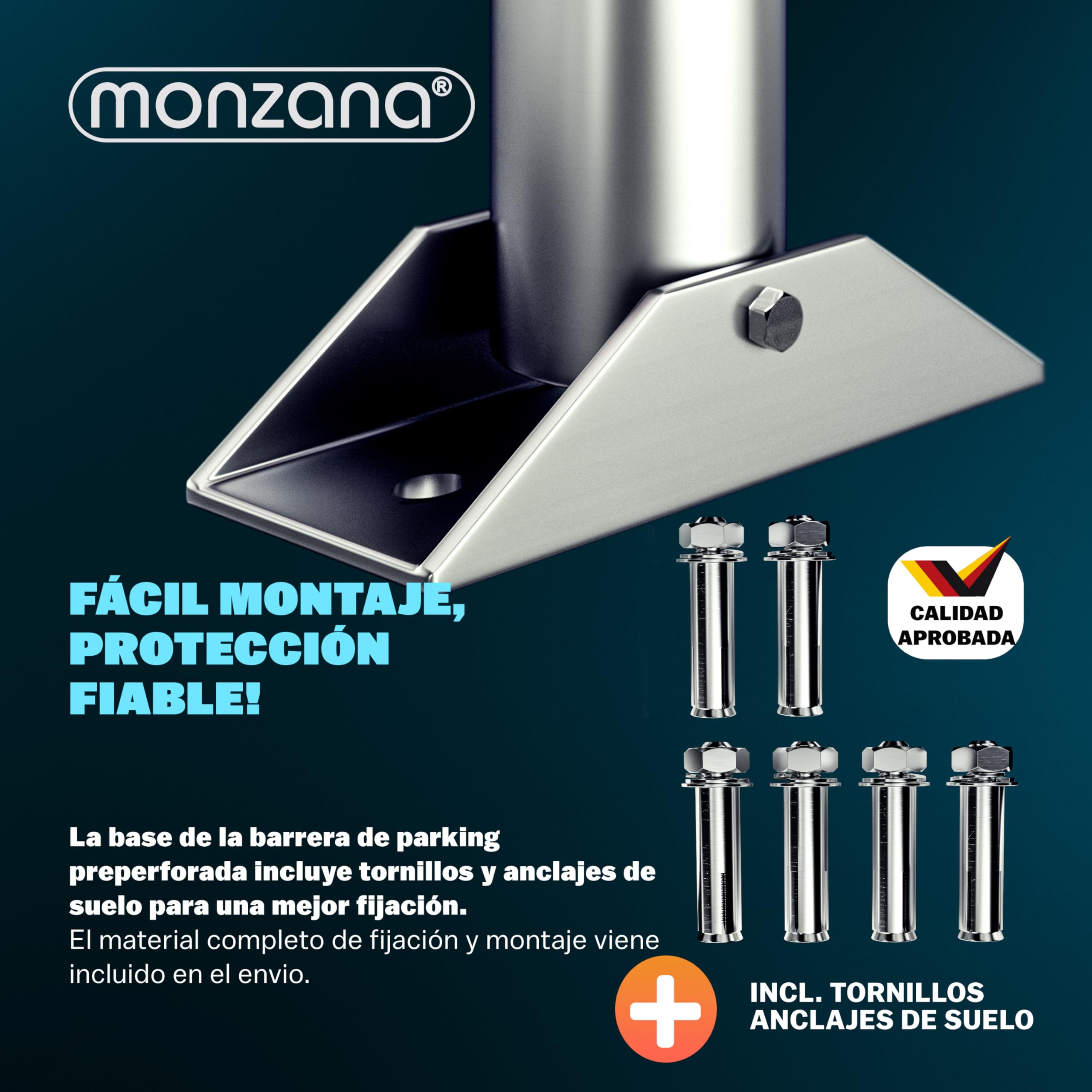 MONZANA® Barrera de Aparcamiento Acero Bloqueo Parking Estacionamiento Candado con 3 Llaves Bandas Reflectantes Abatible