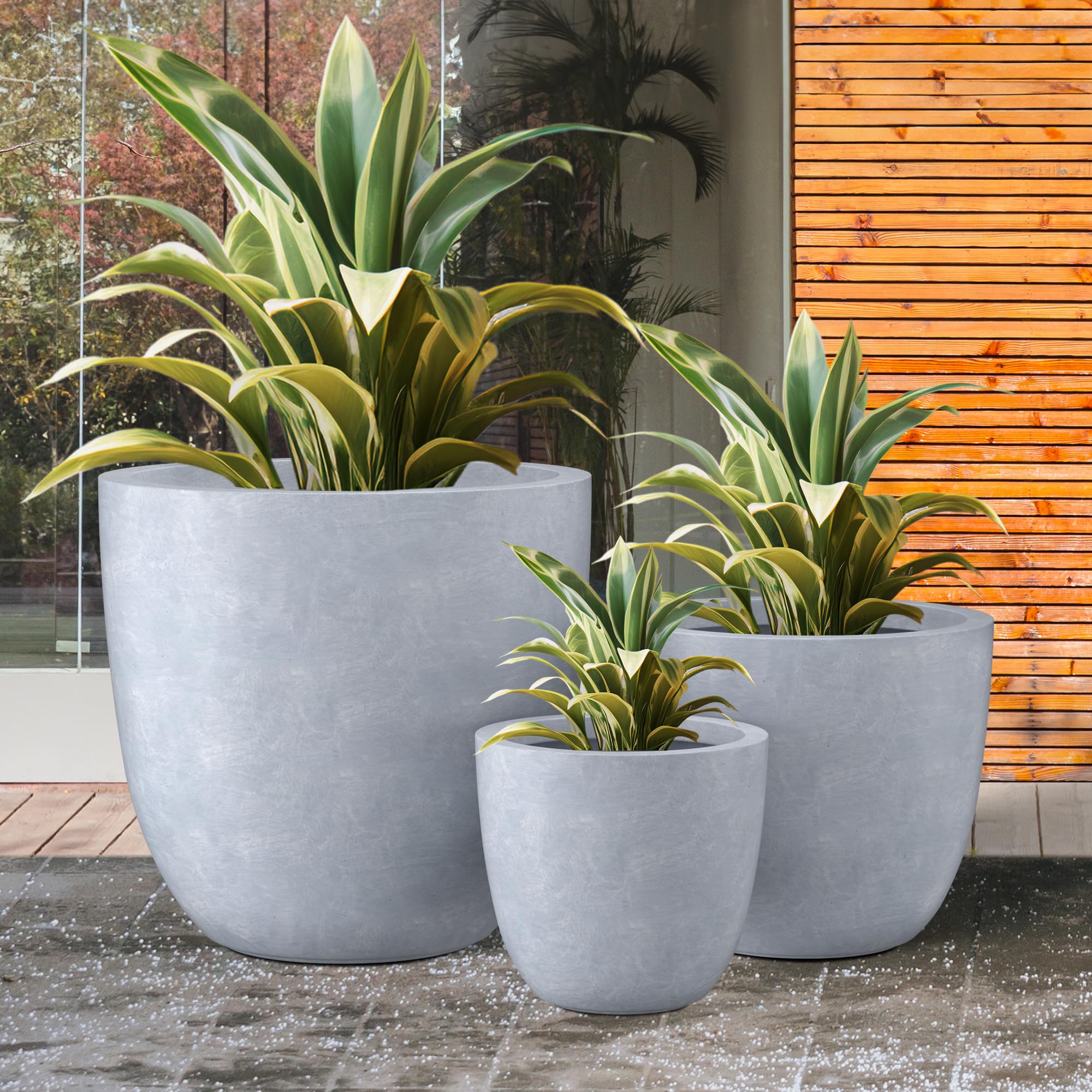 Kante 18",14",10" Dia Concrete Round Planters (Set of 3), Outdoor Indoor Large Planter Pots with Drainage Hole and Rubber Plug for Home Patio Garden, Slate Gray