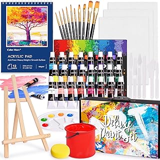 Painting Set, 48 Pcs Acrylic Art Set with Tabletop Easel, 24 Colors Acrylic Paints, Canvas Panels, Paint Brushes, Acrylic ...