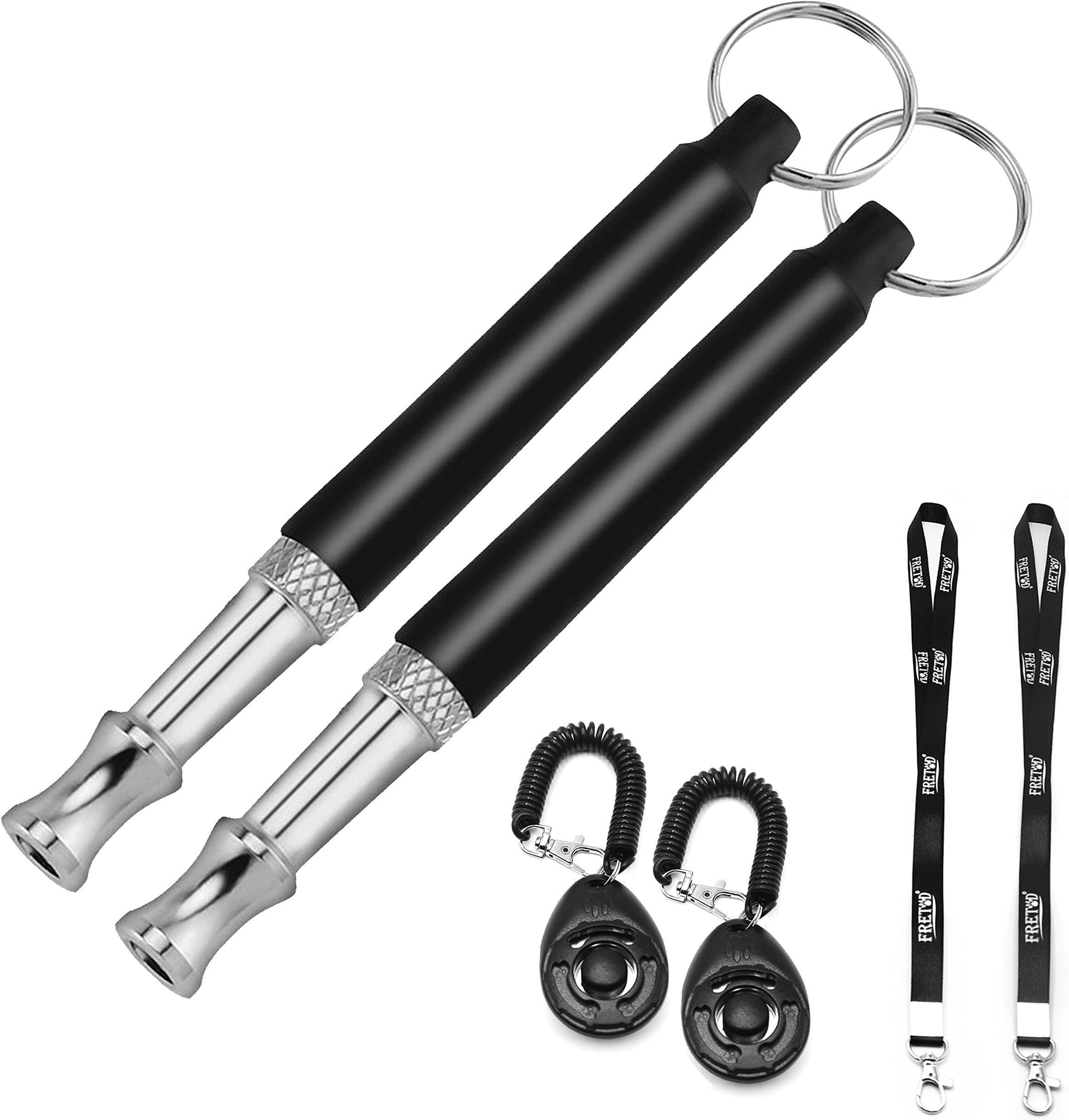 FRETOD Ultrasonic Dog Training Whistle and Clicker to Stop Barking 2 pack with Lanyard Training Deterrent Whistle - Train Your Dog