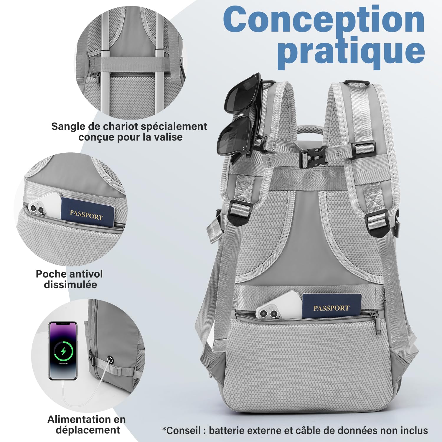 COOLIFE Bagages Cabine 40x20x25 pour Ryanair Sac de Voyage, Sac a Dos Voyage Cabine Avion Bagage à Main Femme Homme 20L sous Siege Bagage Sac De Voyage pour Ordinateur Portable 13.3''