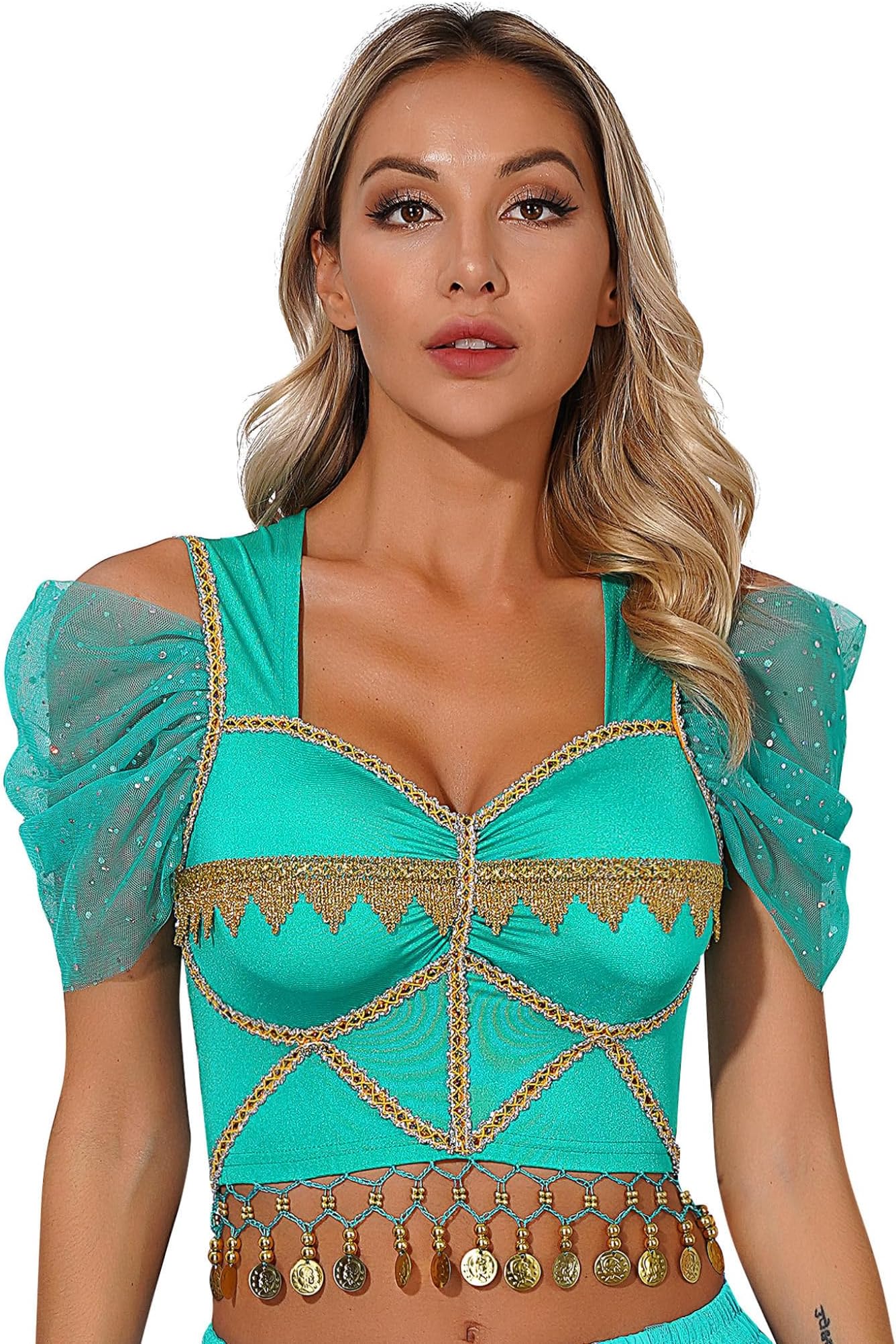 Womens Belly Dance Crop Top Cutout Back Tops Mesh Short Sleeve Blouse Tee Shirts Halloween
