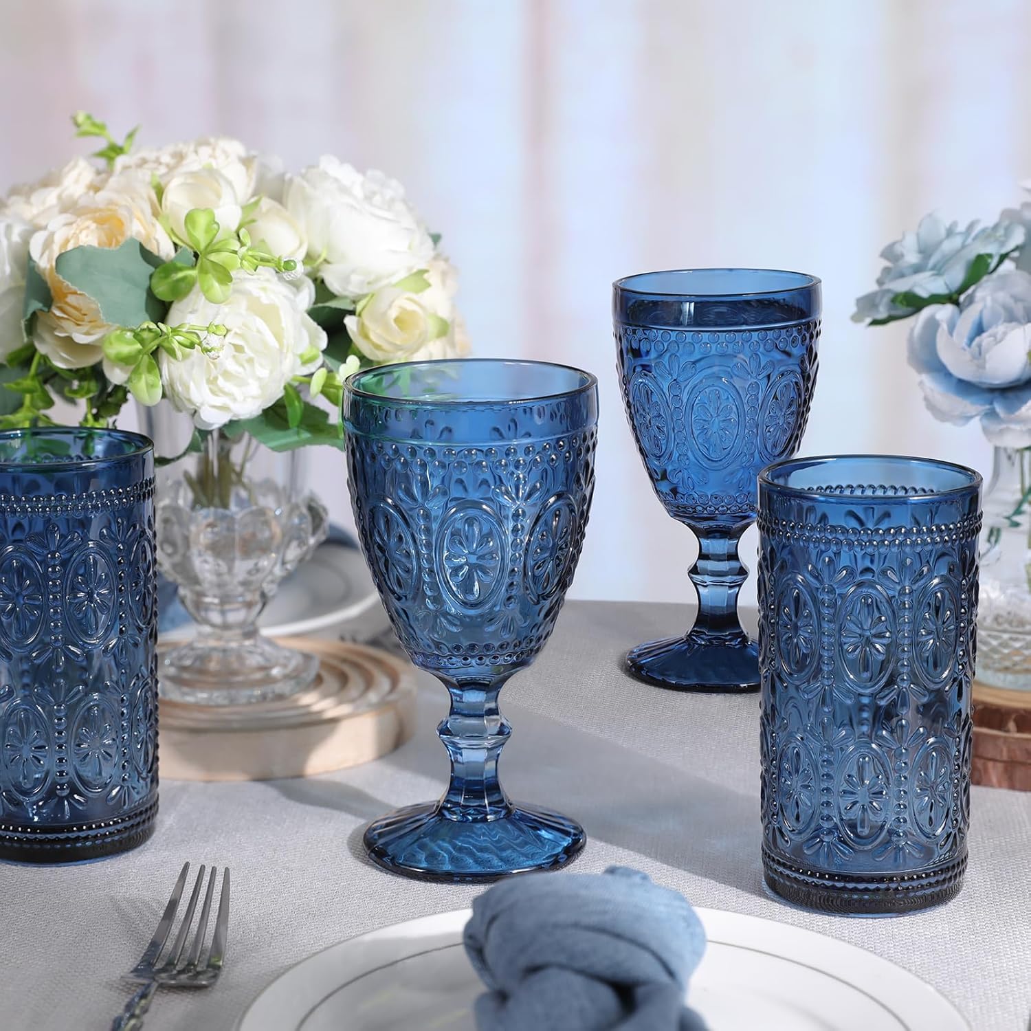 Blue Wine Glasses set of 4, Blue Goblets, Vintage Drinking Glassware, Colored Glassware Set for Party Home Wedding Baby Shower - Image 7