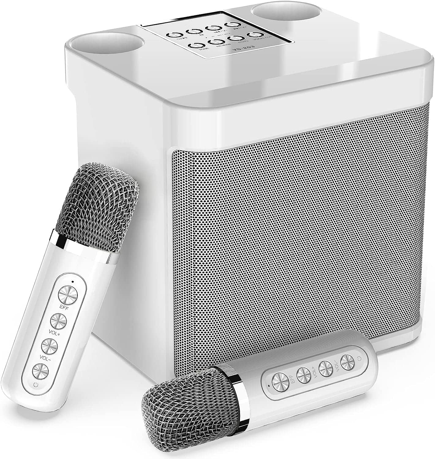 Karaoke System with 2 Microphones, Bluetooth Karaoke Machine, Wireless Karaoke System, Speaker with Karaoke Microphone, Karaoke Set for Party, Activities, Supports Bluetooth, AUX, USB/TF (White)