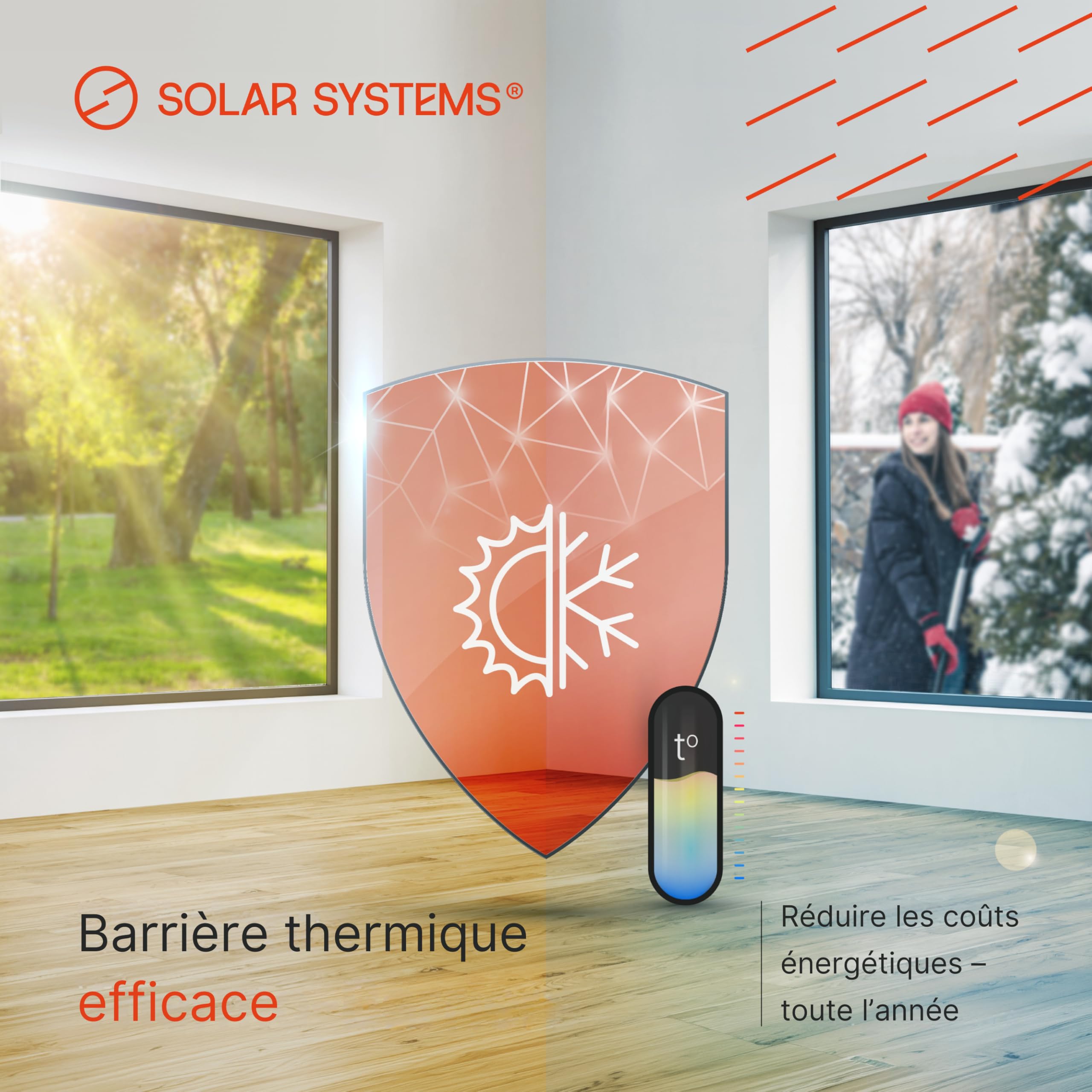 SOLAR SYSTEMS - Film de Protection Solaire pour Fenêtres - Anti Regard - Effet Miroir, Auto-Adhésif - Protection Thermique, Anti-UV, Film Isolant - 100x200cm