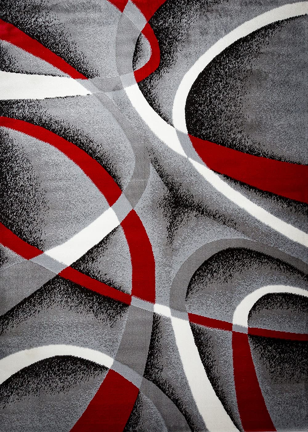 Msrugs Area Rugs, 5x7 Frize Collection Modern Gray Red White Area Rug, Contemporary Geometric Carpet for Living Room and Bedroom