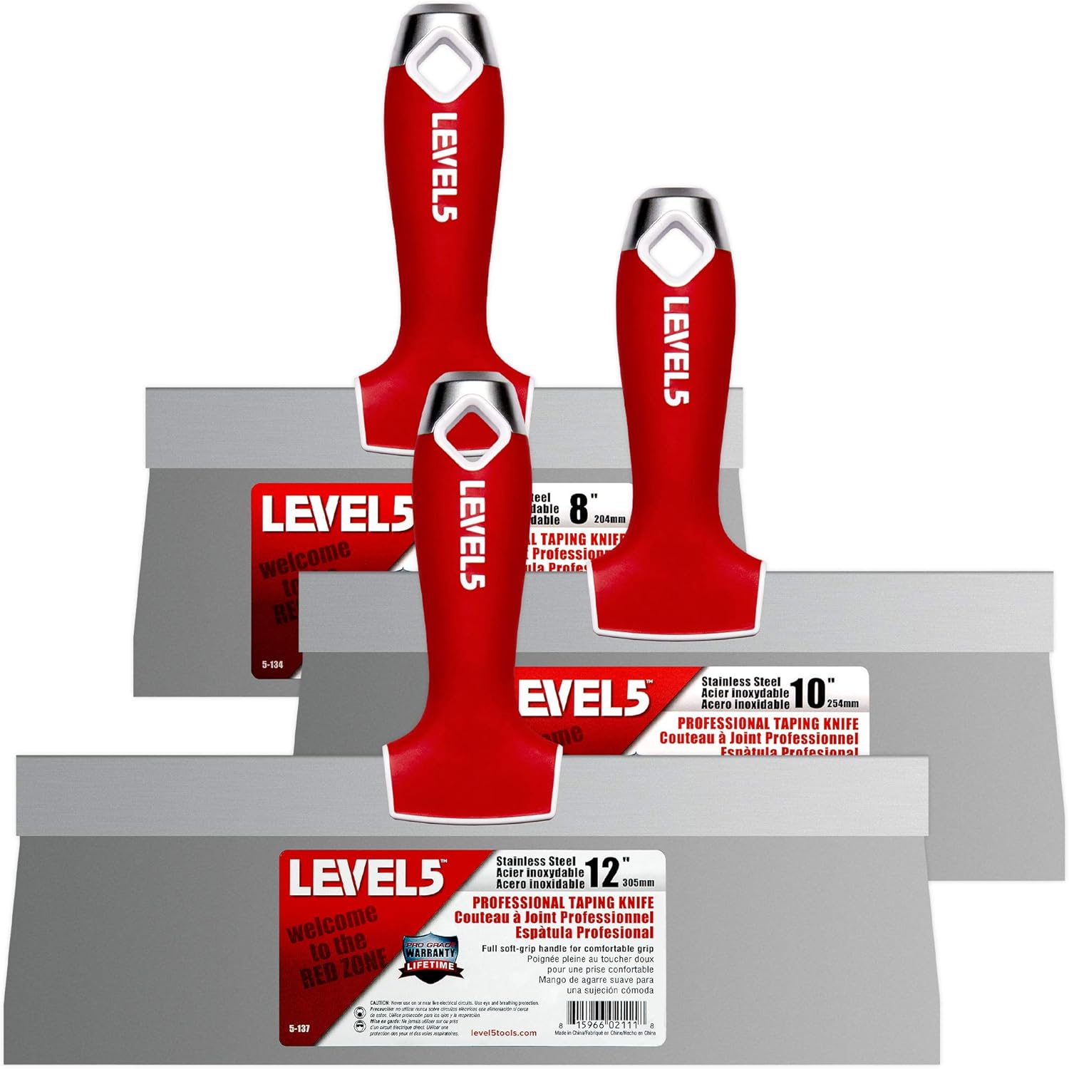 LEVEL5 Stainless Steel Taping Knife 3-Pack w/Soft Grip Handles | 5-619
