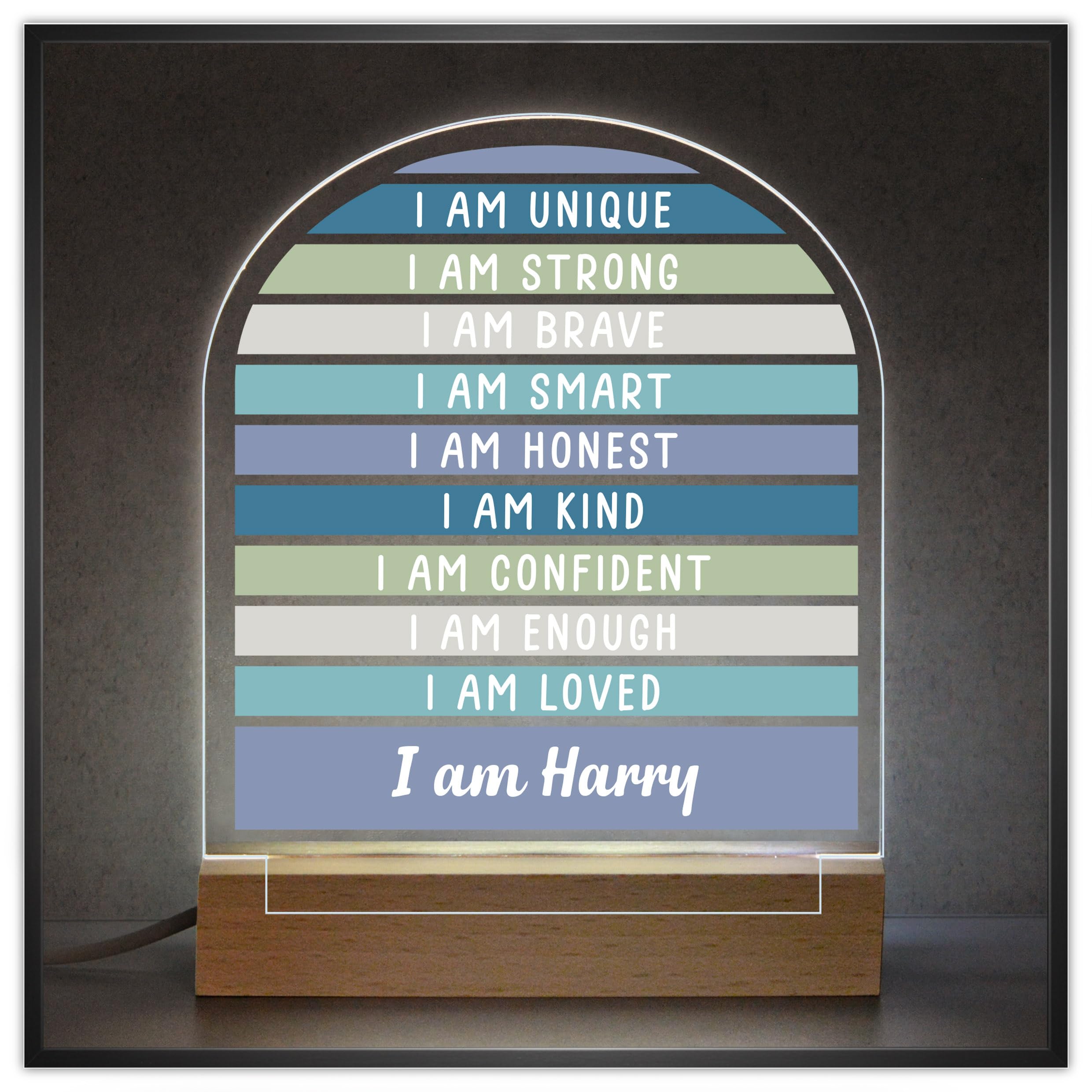 Beecreative Personalised Affirmation Gifts For Kids - Boys Positive Affirmation Night Light - Positivity Gifts For Children - Self Esteem Gifts - I Am Strong Loved