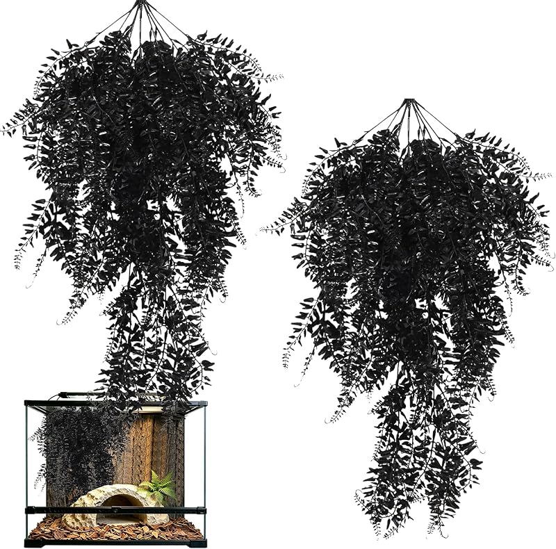Plantas Artificiais Penduradas para Terrário Hamiledyi, Folhas Pretas, 2 Unidades