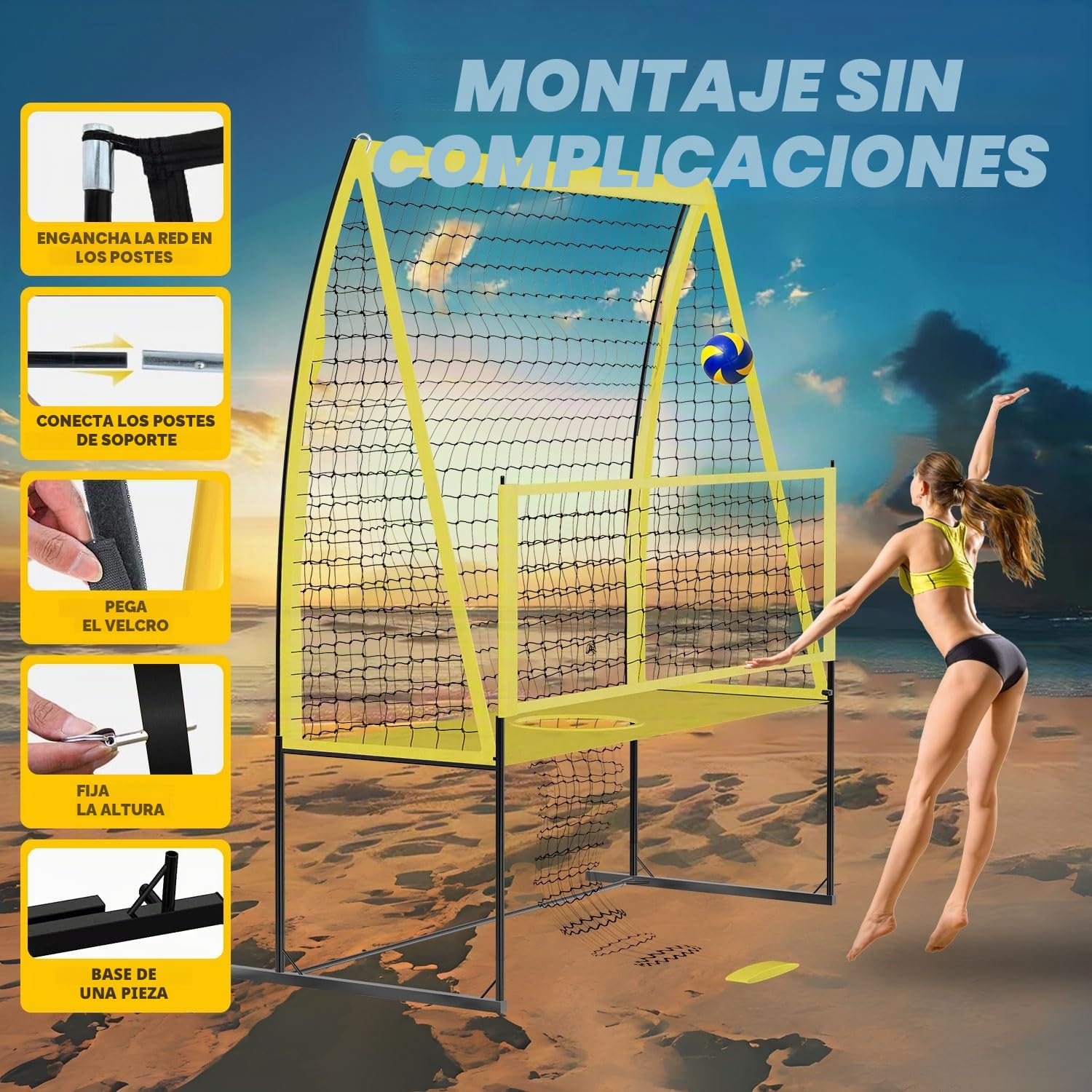 Yoving Sistema de entrenamiento de red de voleibol, 8 pies de ancho por 11 pies de alto, ideal para servir y perforar, mejora la precisión de golpeo, potencia y técnica, perfecto para entrenamiento de