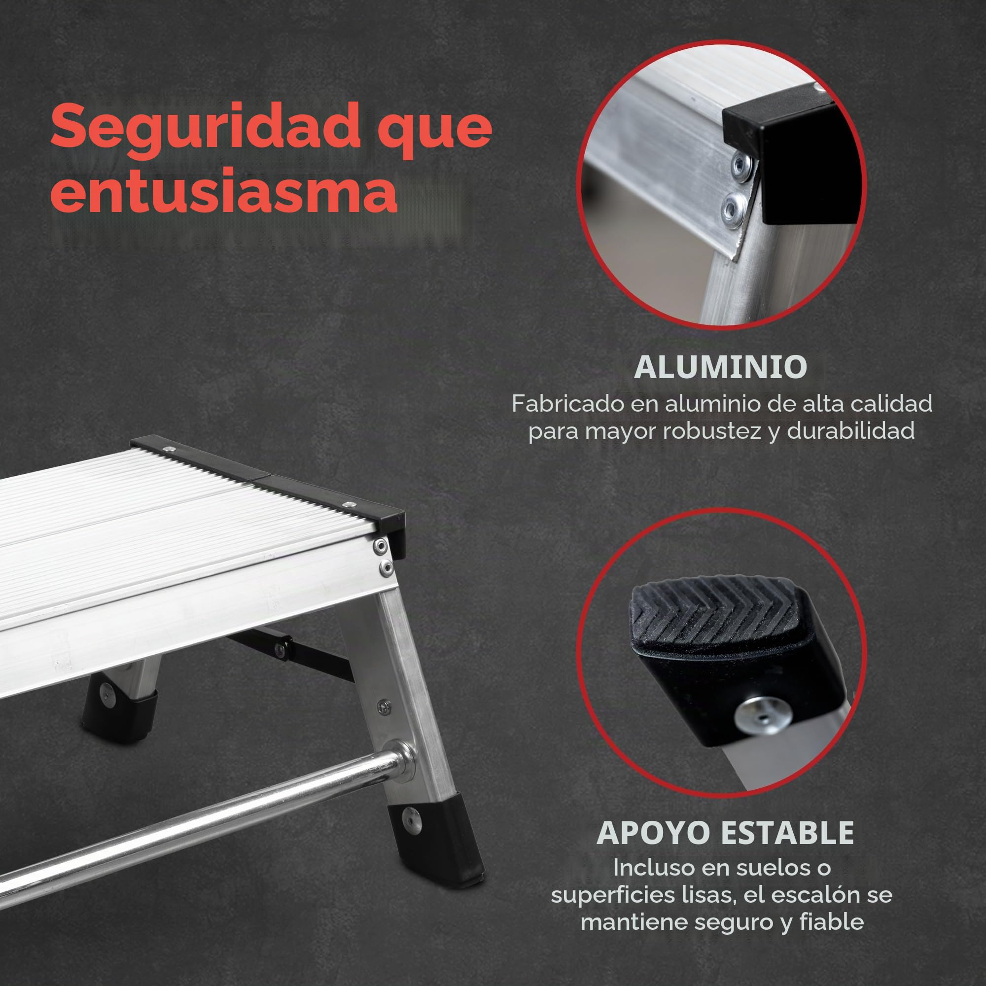 Siwitec Escalera de 1 escalón, taburete de aluminio resistente hasta 150 kg, plataforma plegable para camping, cocina y baño, certificado TÜV