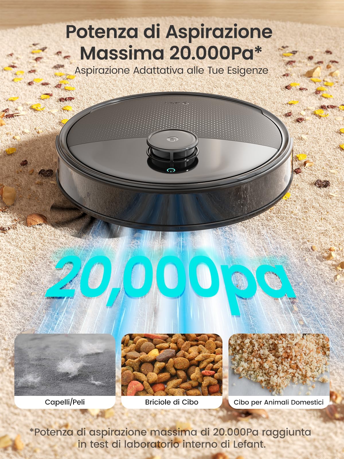 Lefant M3Max Robot Aspirapolvere Lavapavimenti con Mappatura, 20000Pa, Stazione All-in-One, Navigazione dToF, Ostacoli PSD, 3.2L Autosvuotamento, Lavaggio Mop 45°C, Asciugatura, WiFi 2.4G/5G/Alexa/APP