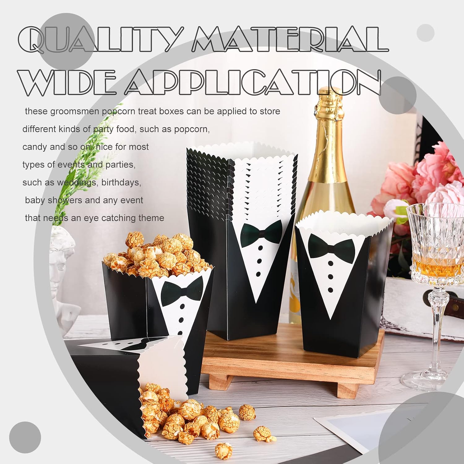 Crtiin 100 Pcs Tuxedo Popcorn Boxes Groomsmen Party Supplies Tuxedo Treat Boxes Candy Cookie Containers for Tuxedo Theme Wedding Birthday Party Favors Decoration